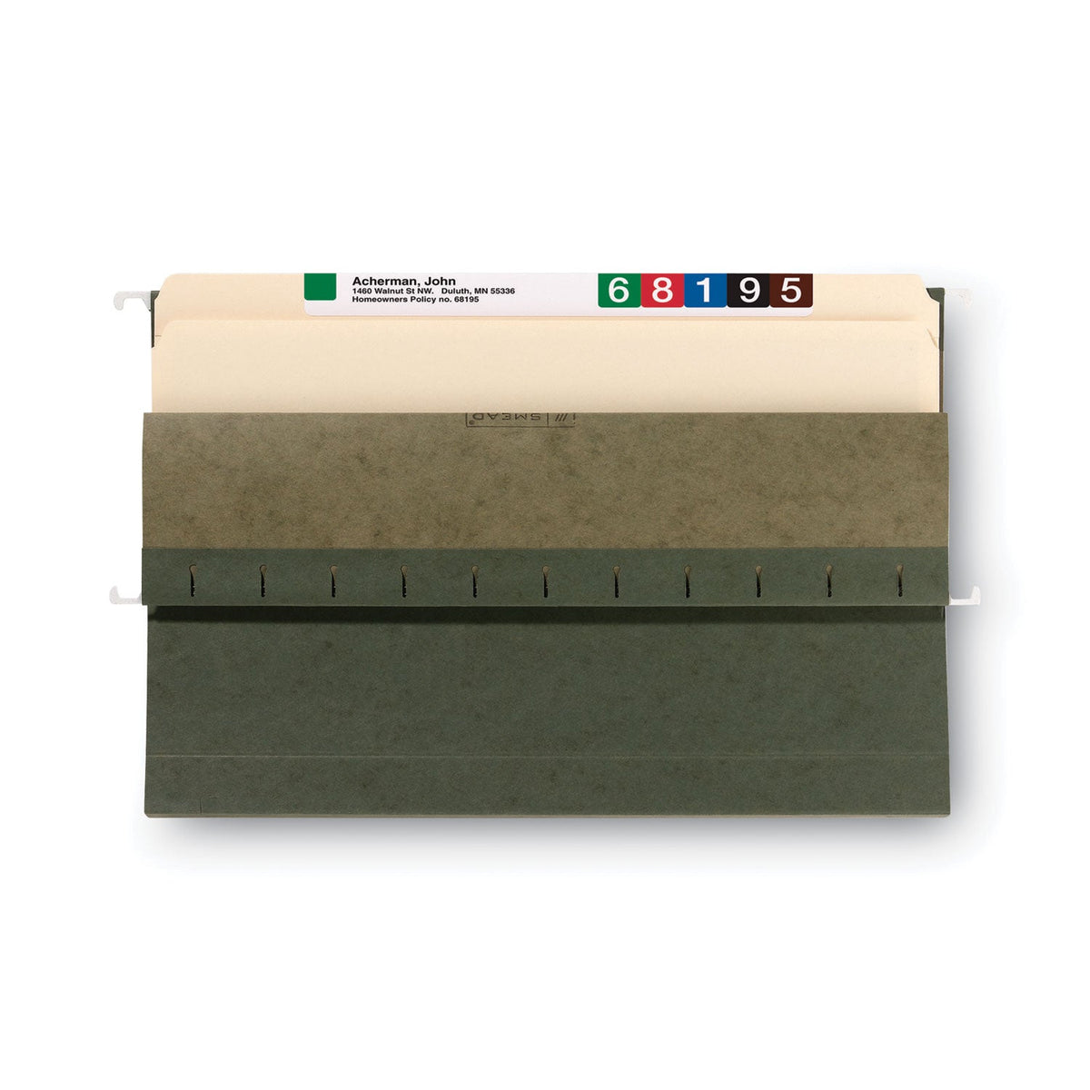 Smead Hanging Pockets with Full-Height Gusset, 1 Section, 1.75" Capacity, Legal Size, Standard Green, 25/Box