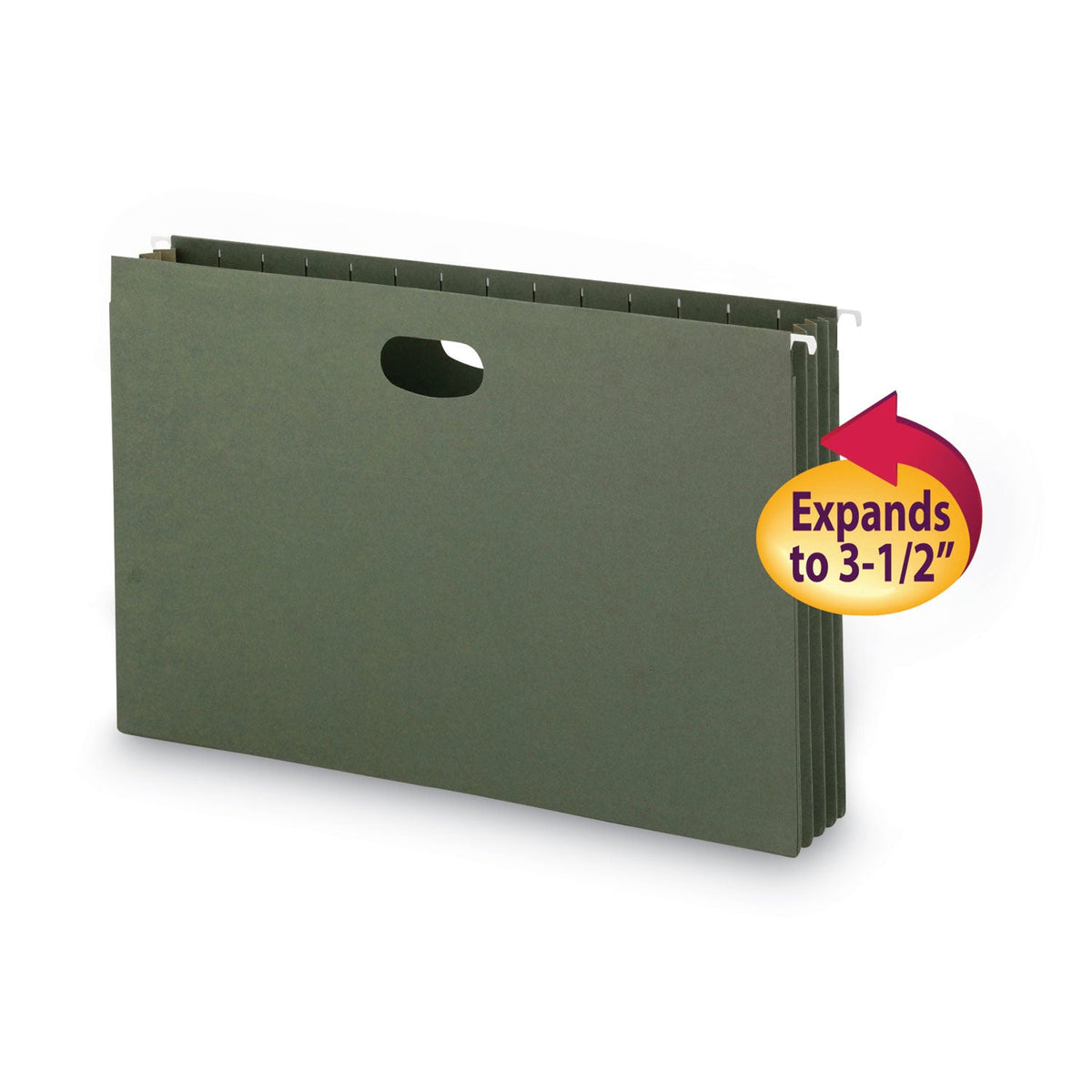 Smead Hanging Pockets with Full-Height Gusset, 1 Section, 3.5" Capacity, Legal Size, Standard Green, 10/Box