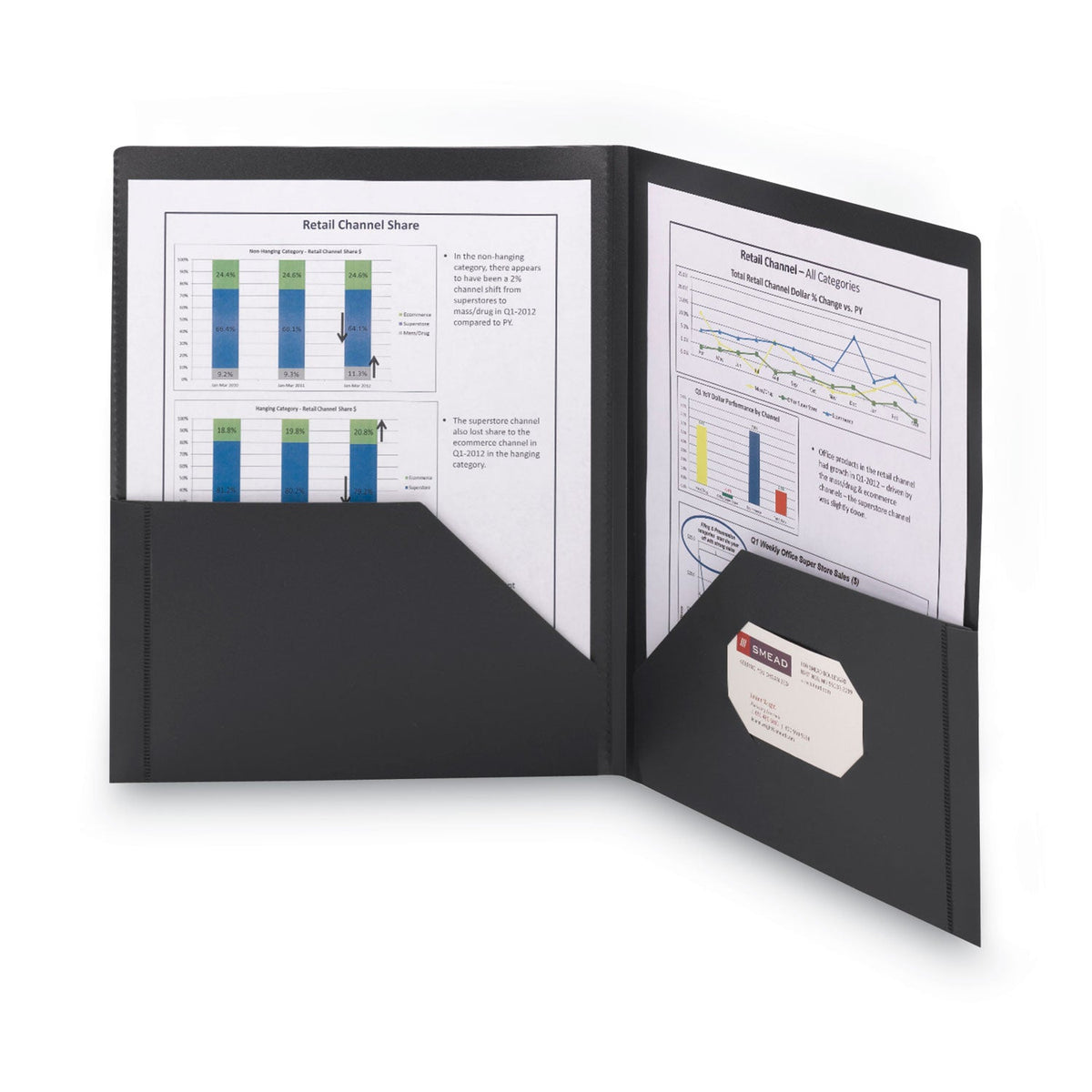 Smead Frame View Poly Two-Pocket Folder, 100-Sheet Capacity, 11 x 8.5, Clear/Black, 5/Pack