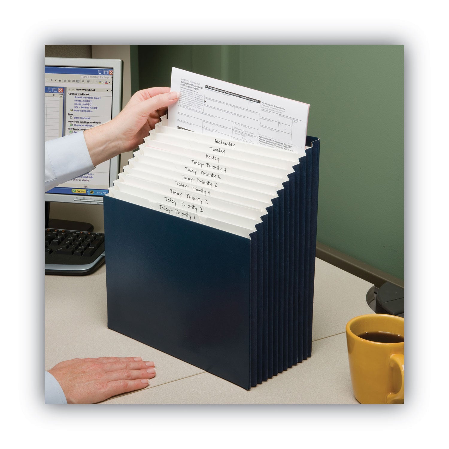 Smead Stadium File, 12 Sections, 1/12-Cut Tabs, Letter Size, Navy