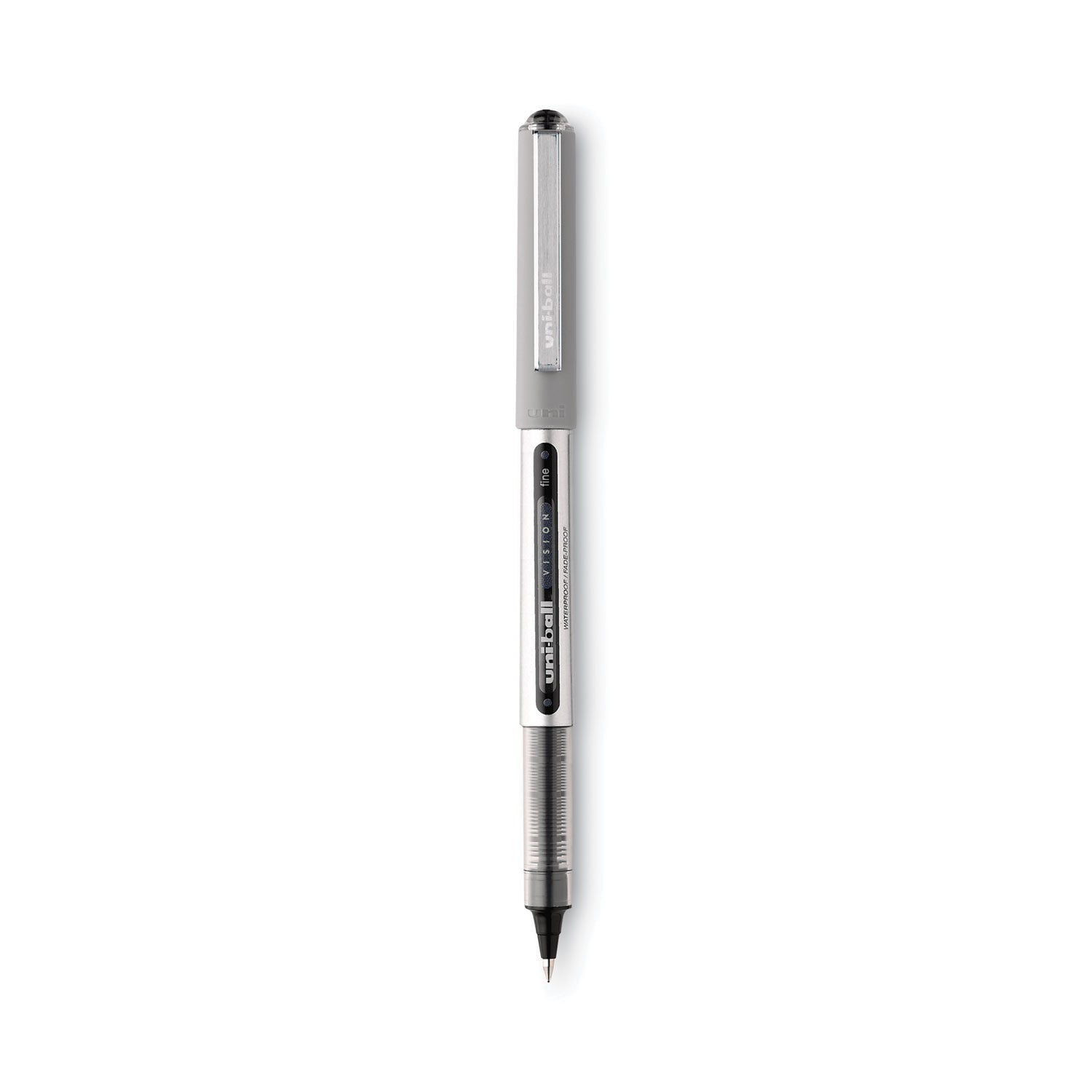 uniball VISION Roller Ball Pen, Stick, Fine 0.7 mm, Black Ink, Silver Barrel, 36/Pack