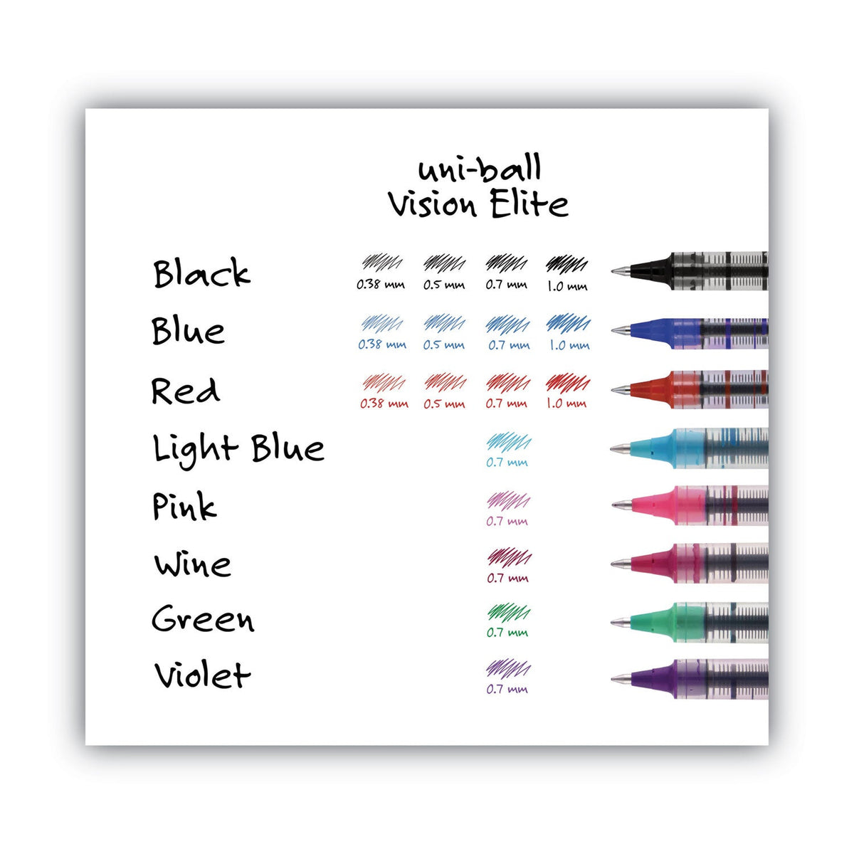 uniball VISION Roller Ball Pen, Stick, Fine 0.7 mm, Black Ink, Silver Barrel, 36/Pack