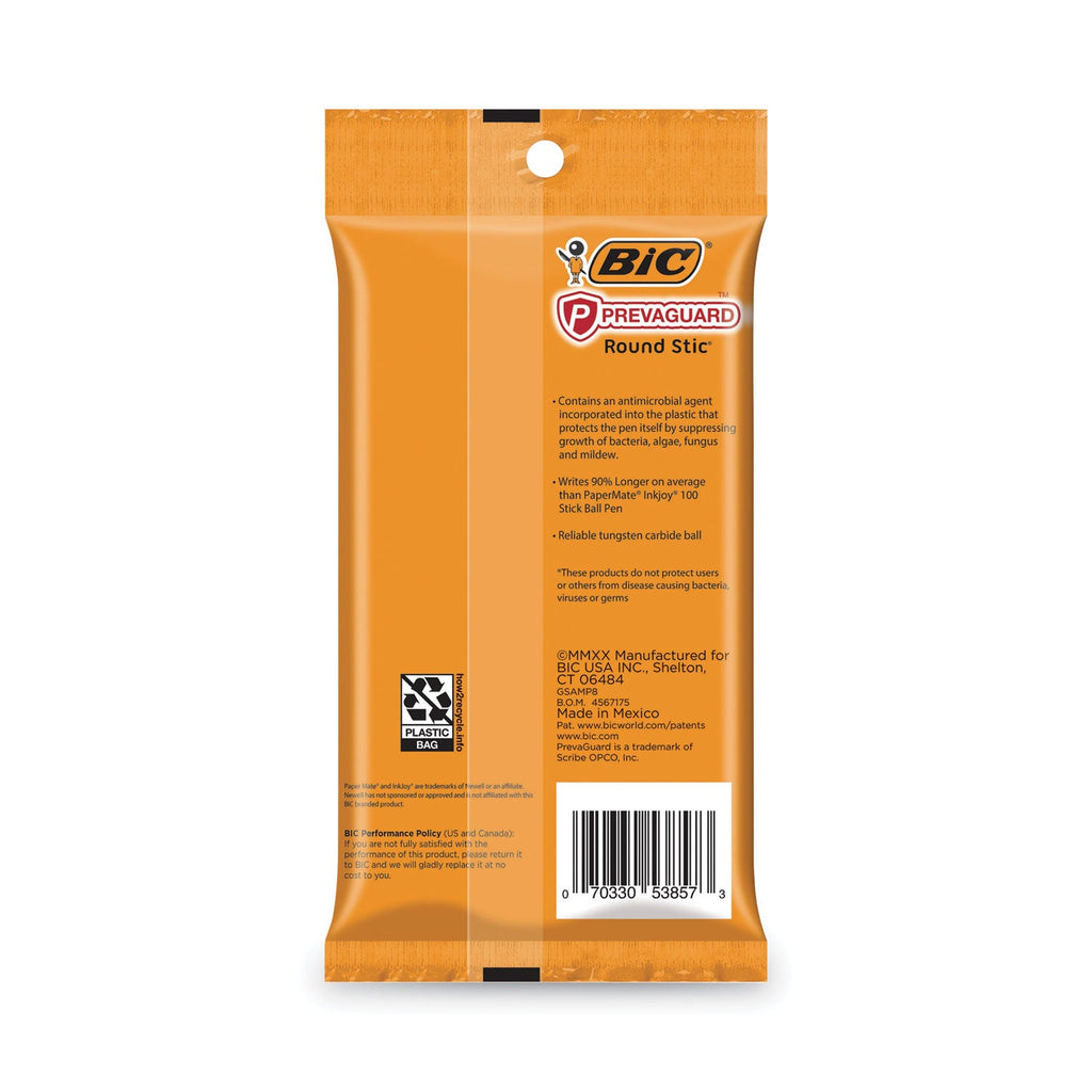 BIC PrevaGuard Ballpoint Pen, Stick, Medium 1 mm, Black Ink/Black Barrel, 8/Pack