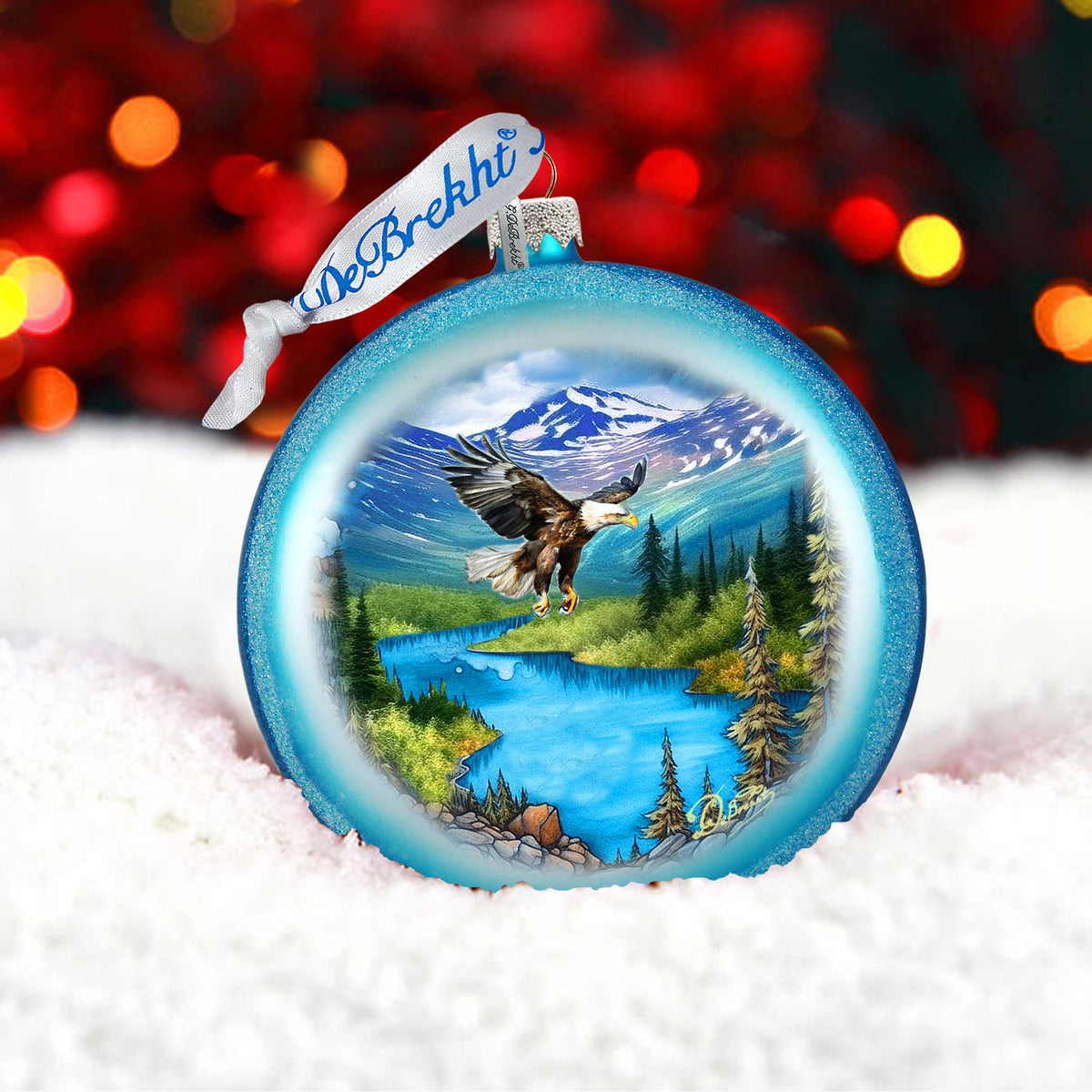 Alaska Eagle Mountain Landscape Glass Christmas Ornament – Wildlife Holiday Splendor Ornament by G. DeBrekht – 744-050