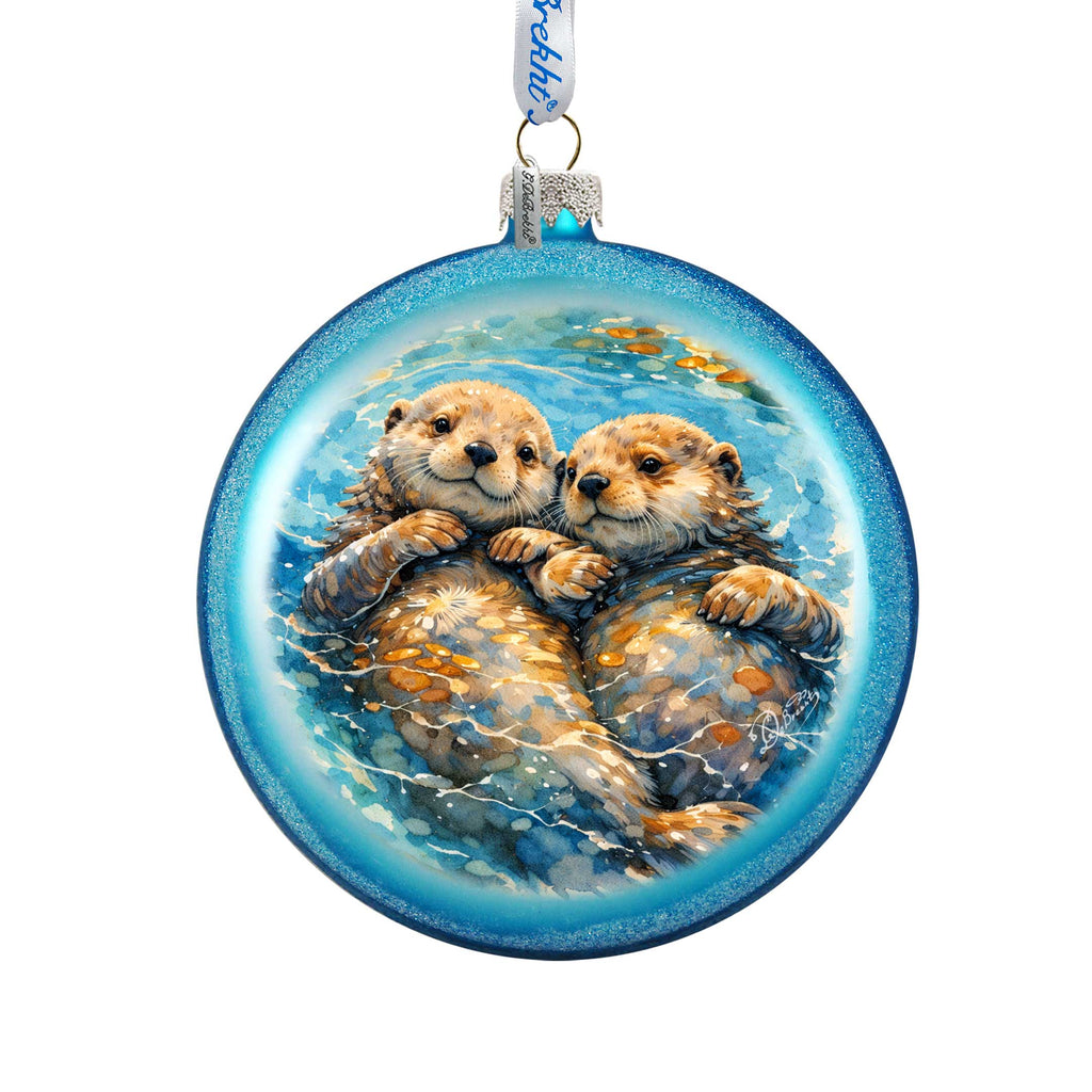 Sea Otters Glass Christmas Ornament – Coastal Wildlife Holiday Splendor Ornament by G. DeBrekht – 744-051