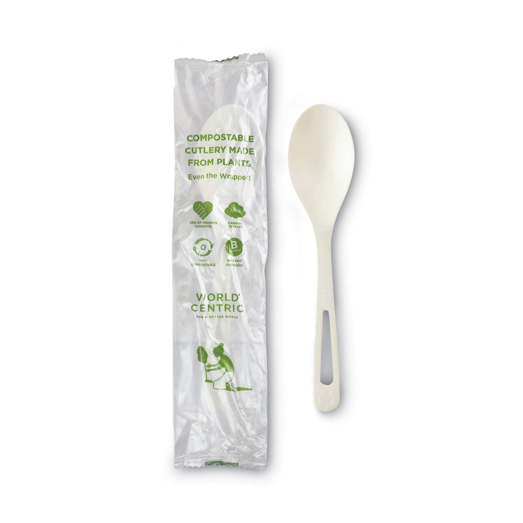 World Centric TPLA Compostable Cutlery, Spoon, 6", White, 750/Carton