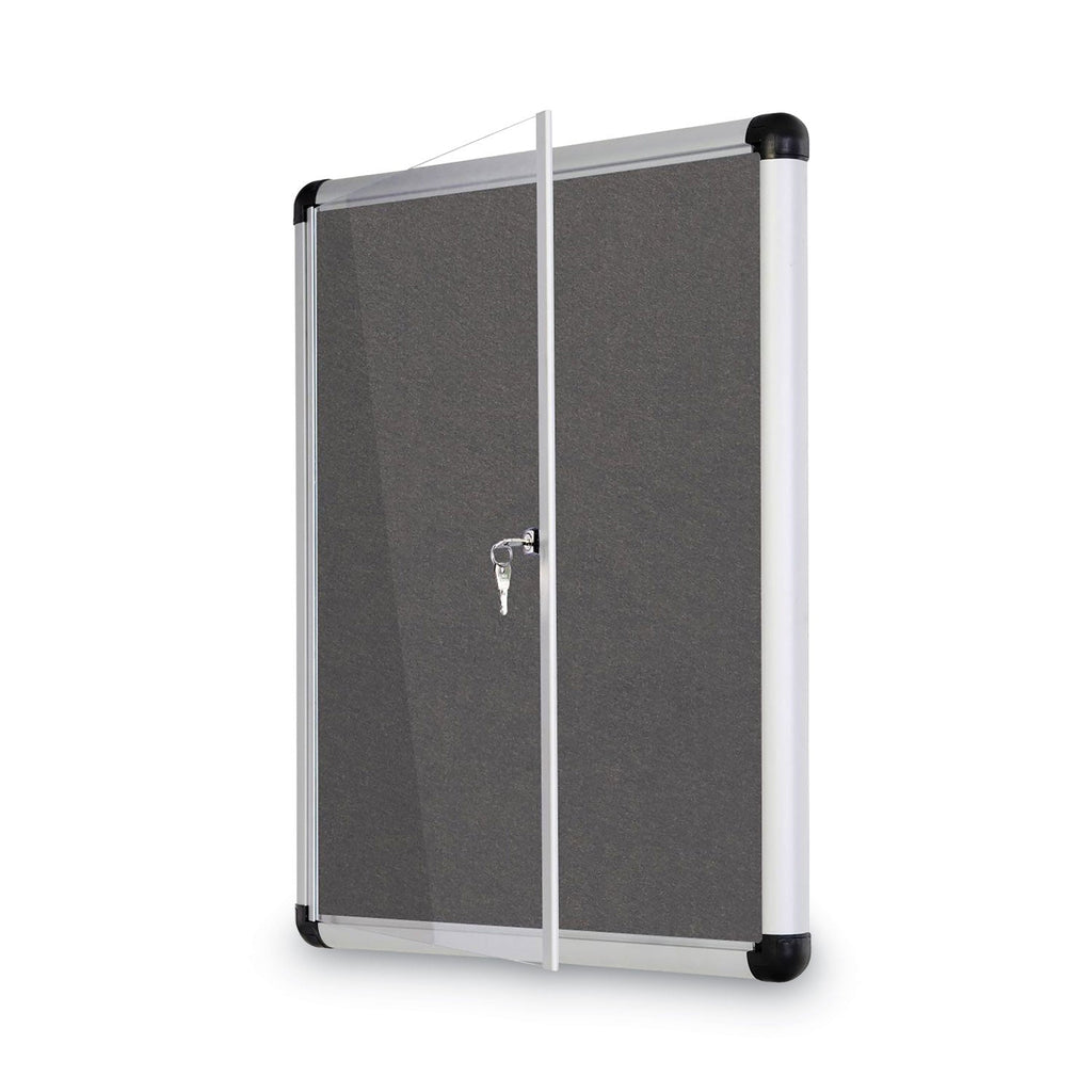 MasterVision Slim-Line Enclosed Fabric Bulletin Board, 28 x 38, Aluminum Case