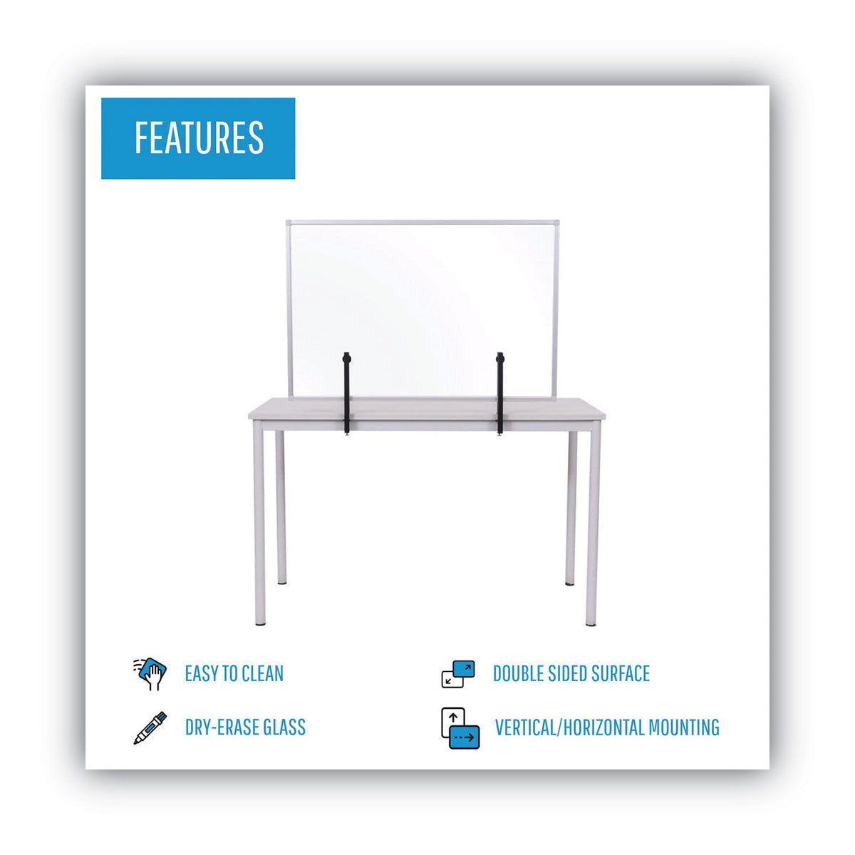 MasterVision Protector Series Glass Aluminum Desktop Divider, 47.2 x 0.16 x 35.4, Clear