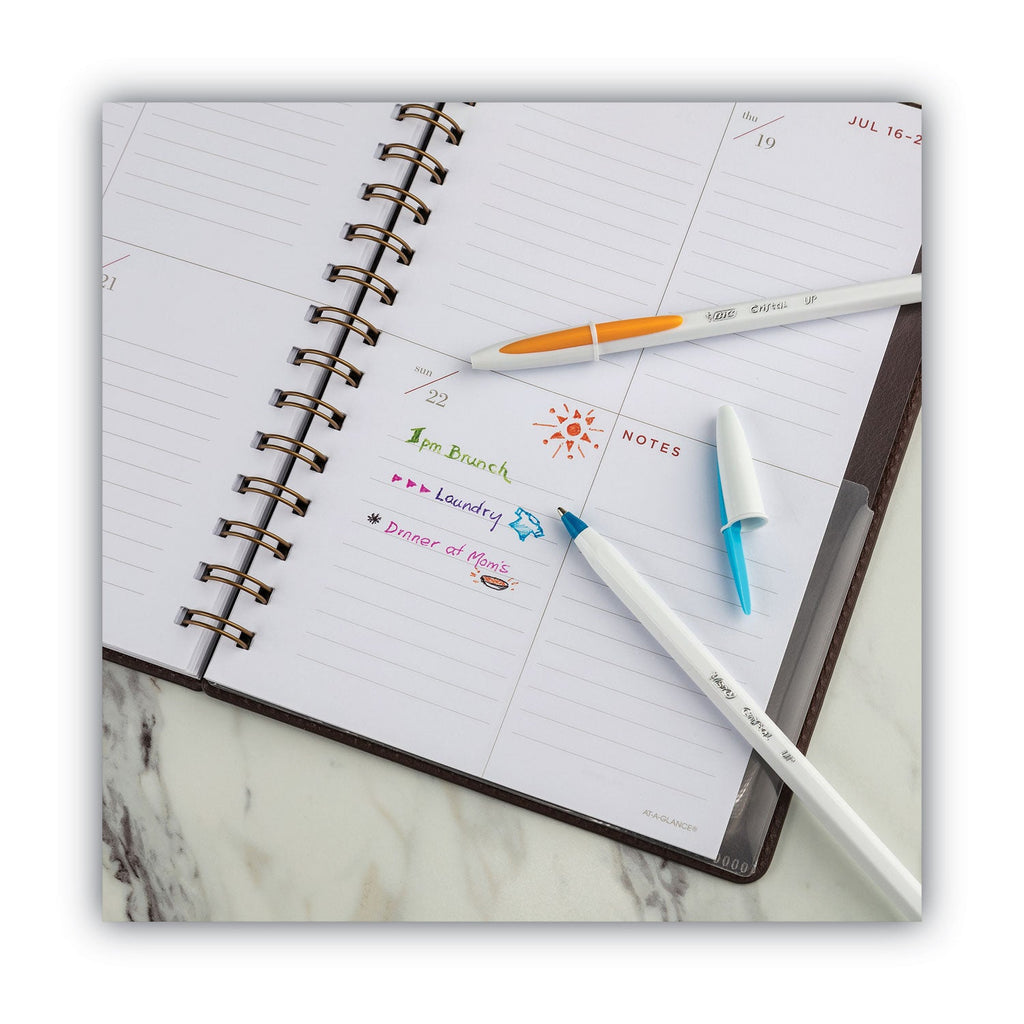 BIC Cristal Up Ballpoint Pen, Stick, Medium 1.2 mm, Assorted Ink Colors, White Barrel, 6/Pack