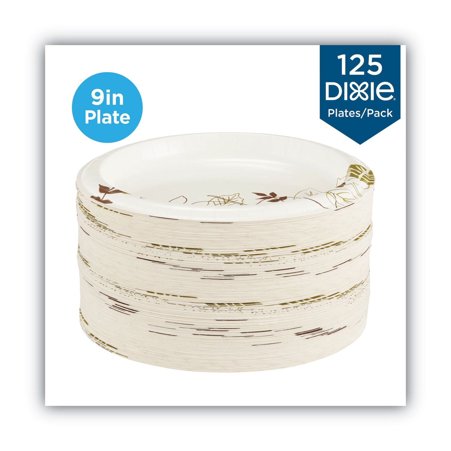 Dixie Pathways Soak-Proof Shield Mediumweight Paper Plates, 8.5" dia, Green/Burgundy, 125/Pack