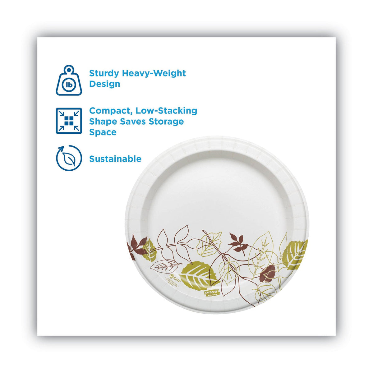 Dixie Pathways Soak Proof Shield Heavyweight Paper Plates, 8.5" dia, Green/Burgundy, 125/Pack