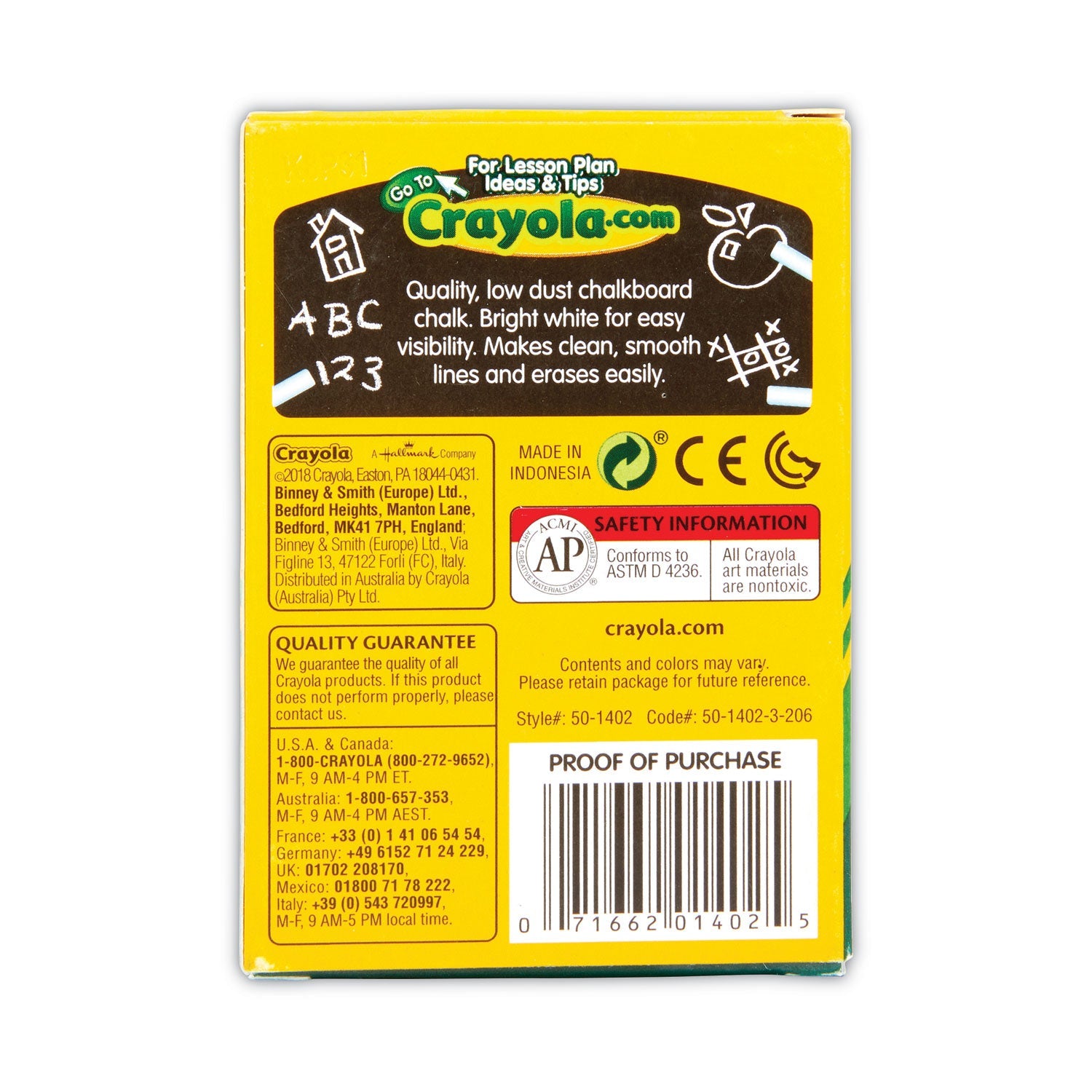 Crayola Nontoxic Anti-Dust Chalk, 3" x 0.31" Diameter, White, 12 Sticks/Box