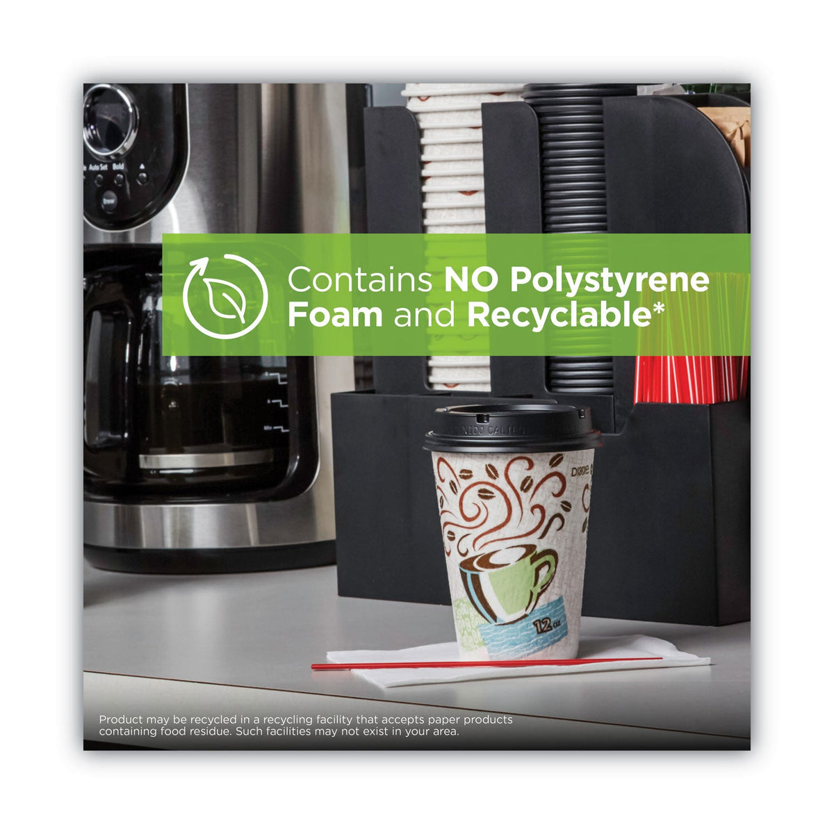 Dixie PerfecTouch Paper Hot Cups and Lids Combo, 12 oz, Multicolor, 50 Cups/Lids/Pack