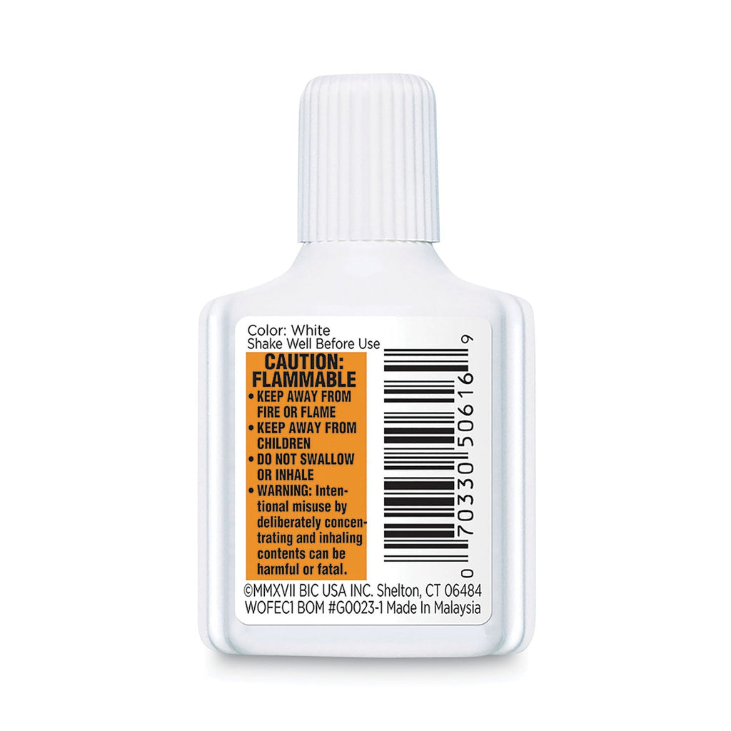 BIC Wite-Out Extra Coverage Correction Fluid, 20 mL Bottle, White, Dozen