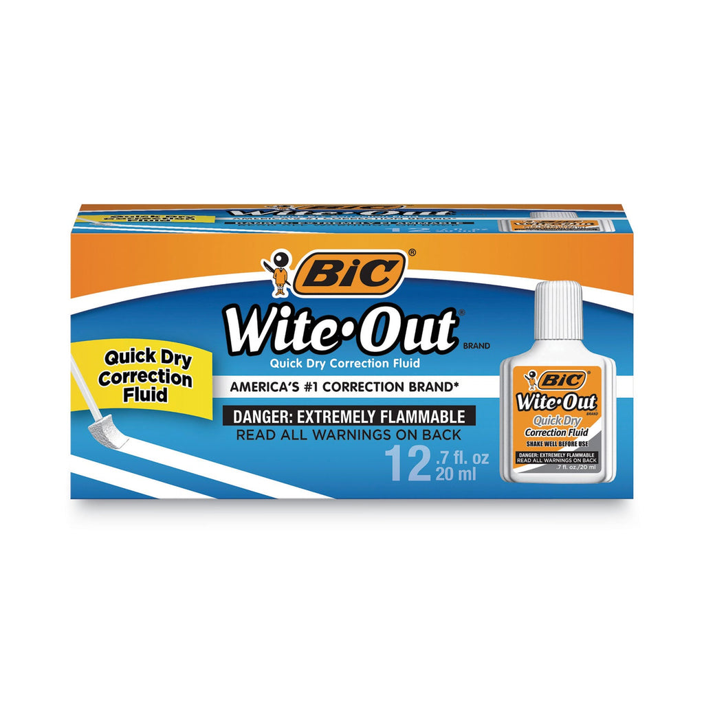 BIC Wite-Out Quick Dry Correction Fluid, 20 mL Bottle, White, Dozen