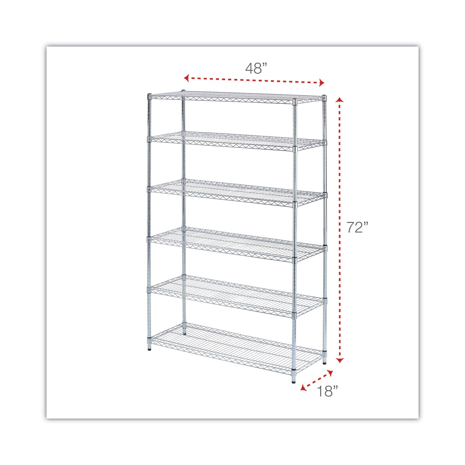 Alera NSF Certified 6-Shelf Wire Shelving Kit, 48w x 18d x 72h, Silver