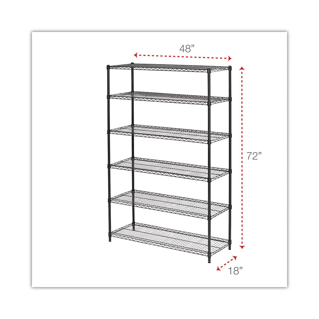 Alera NSF Certified 6-Shelf Wire Shelving Kit, 48w x 18d x 72h, Black Anthracite