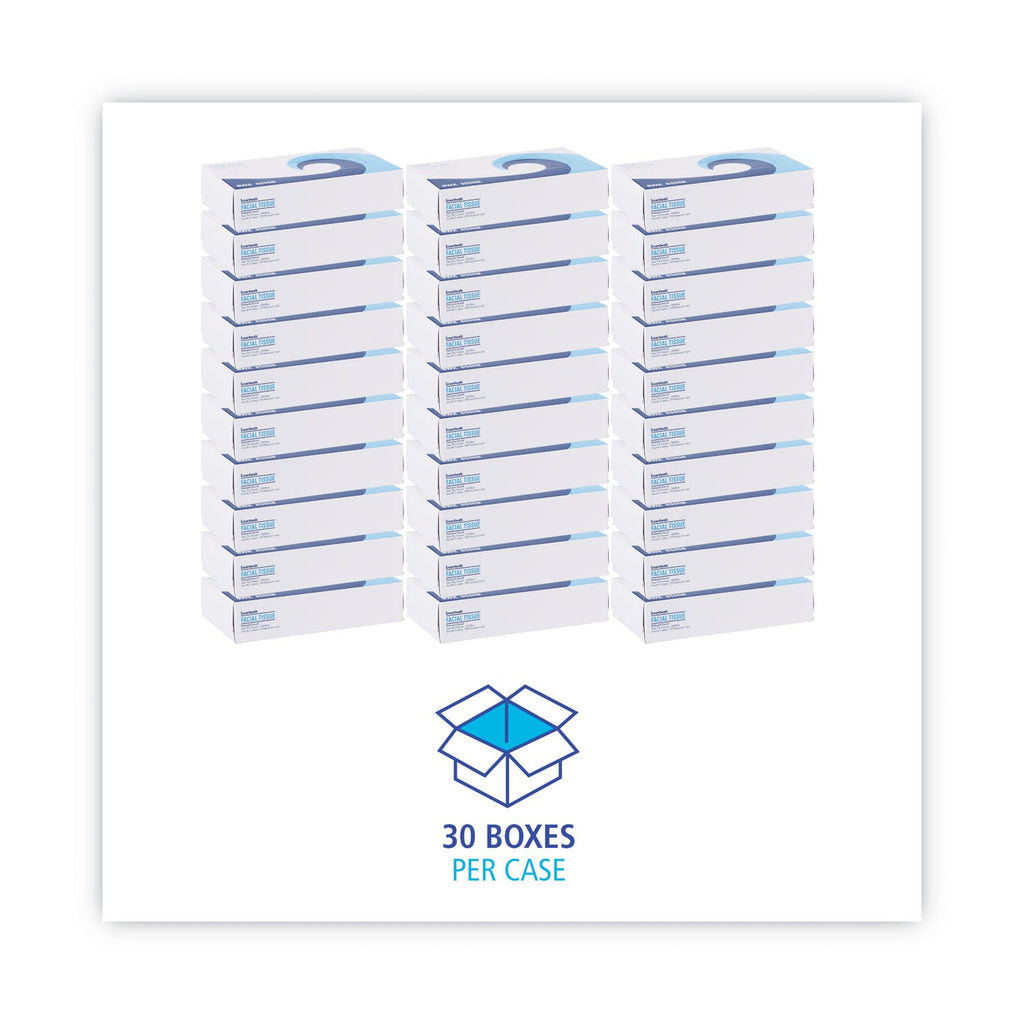 Boardwalk Office Packs Facial Tissue, 2-Ply, White, Flat Box, 100 Sheets/Box, 30 Boxes/Carton