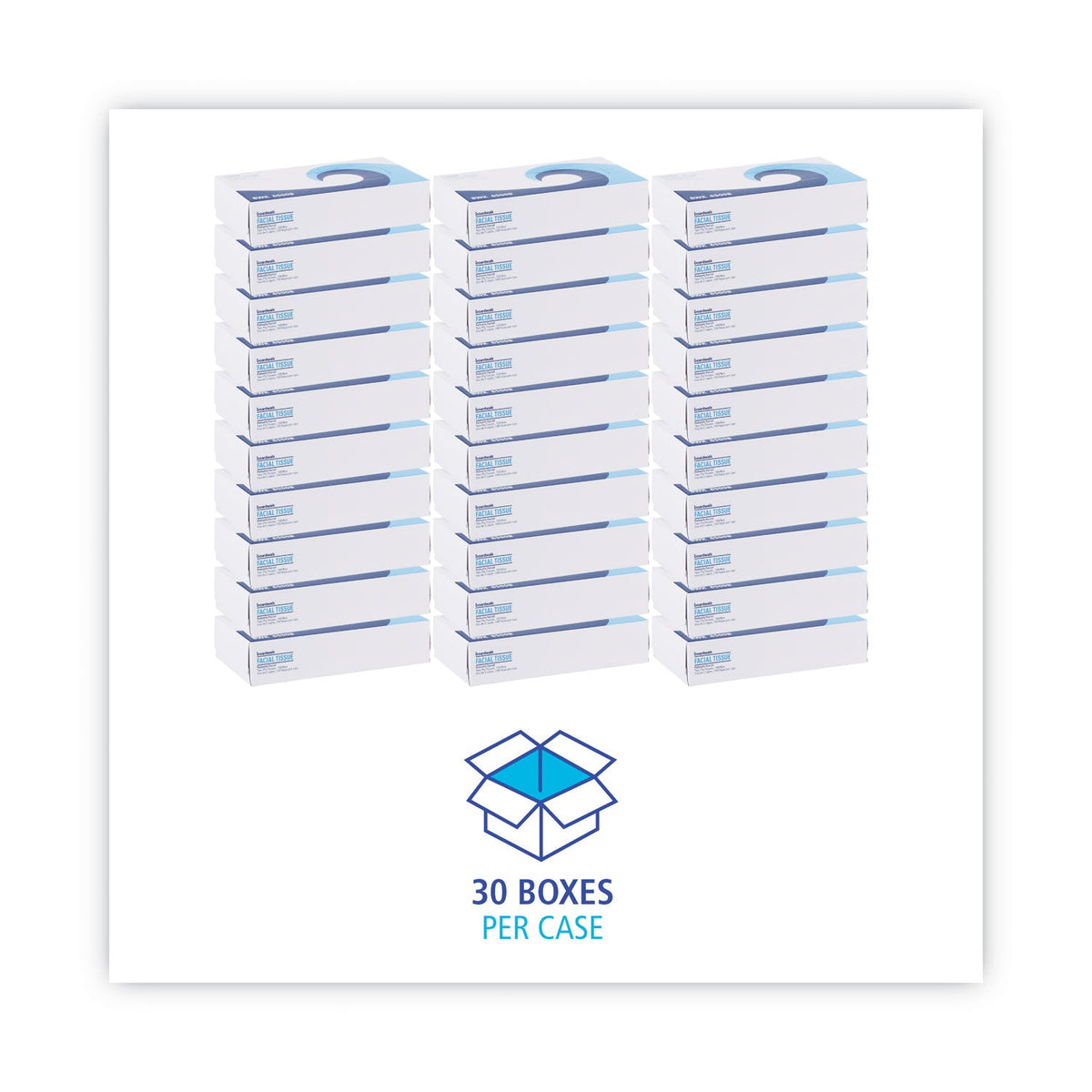 Boardwalk Office Packs Facial Tissue, 2-Ply, White, Flat Box, 100 Sheets/Box, 30 Boxes/Carton