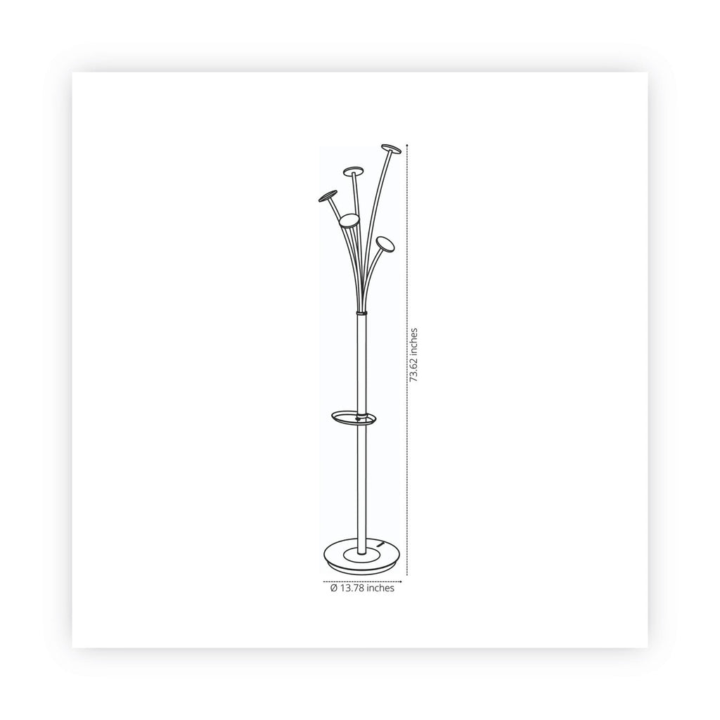 Alba Festival Coat Stand with Umbrella Holder, Five Knobs, 14w x 14d x 73.67h, Black