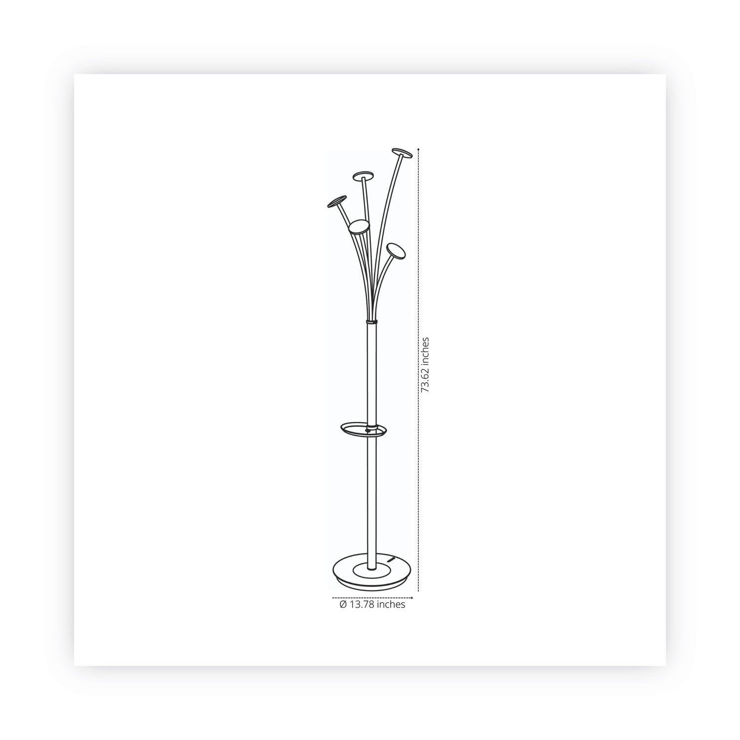 Alba Festival Coat Stand with Umbrella Holder, Five Knobs, 14w x 14d x 73.67h, Black