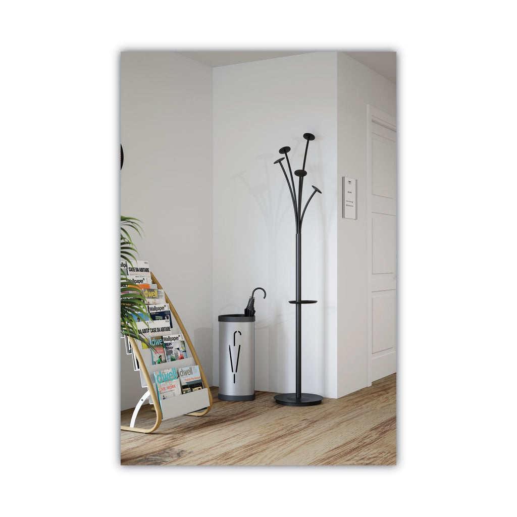 Alba Festival Coat Stand with Umbrella Holder, Five Knobs, 14w x 14d x 73.67h, Black