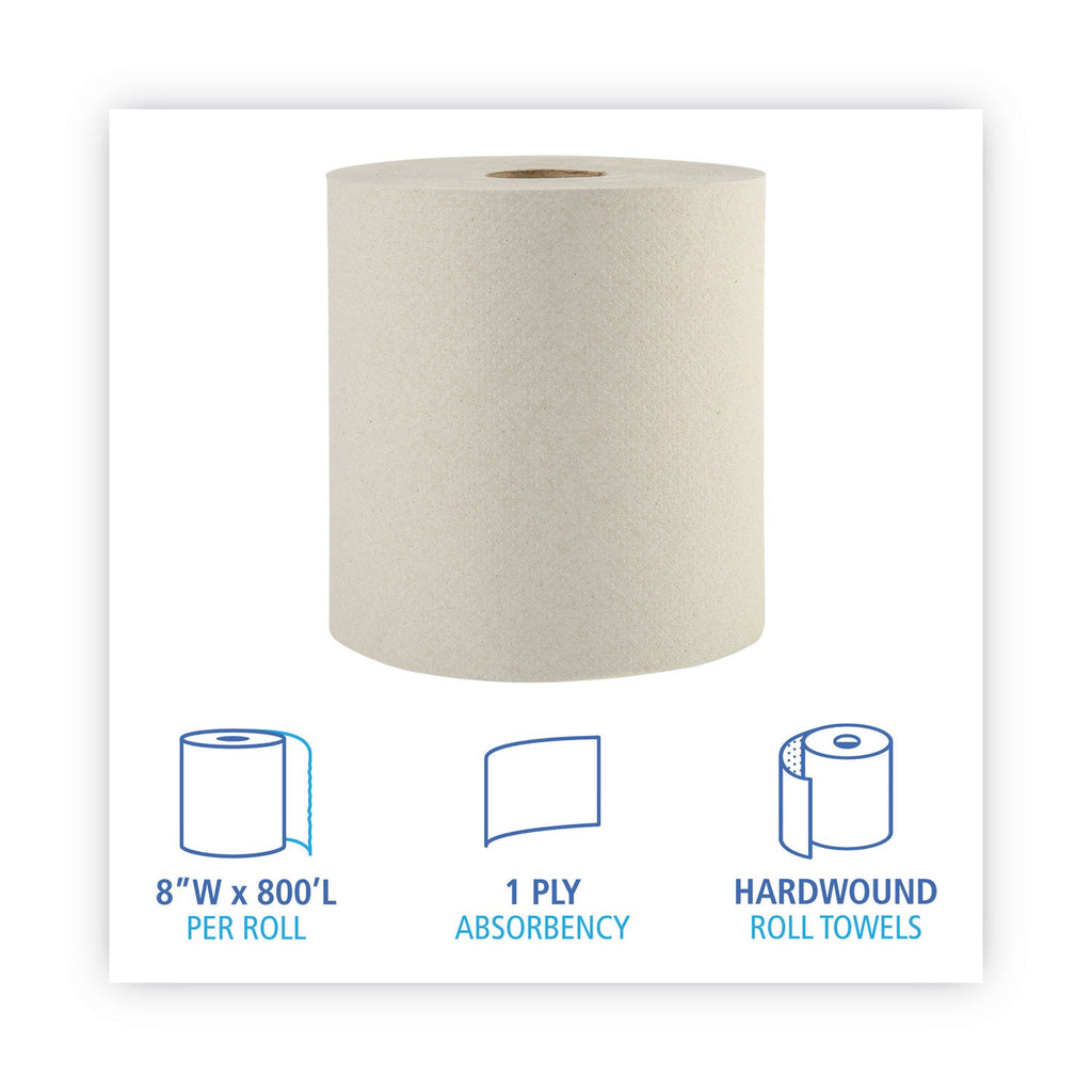 Boardwalk Green Universal Roll Towels, 1-Ply, 8"x 800 ft, Natural, 6 Rolls/Carton