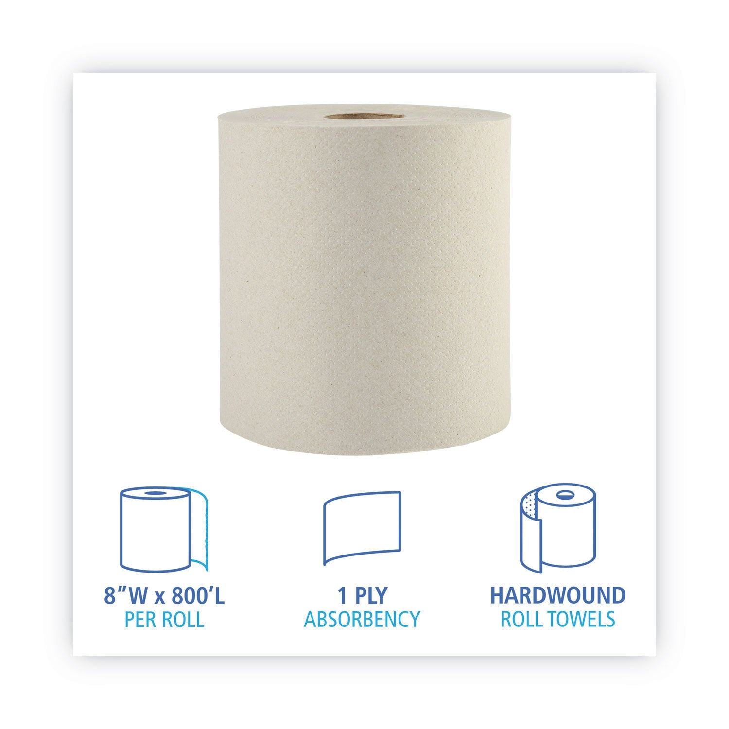 Boardwalk Green Universal Roll Towels, 1-Ply, 8"x 800 ft, Natural, 6 Rolls/Carton