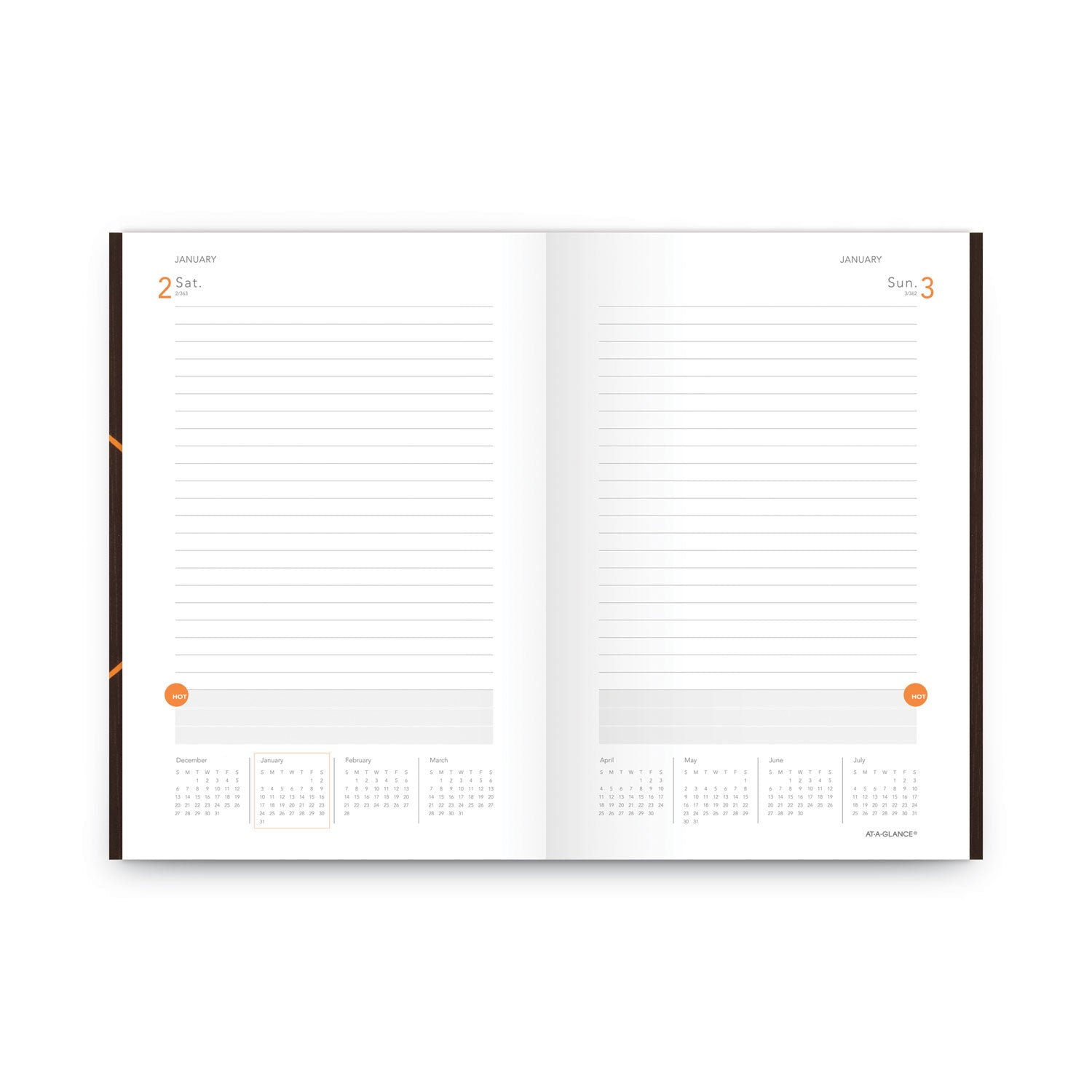 AT-A-GLANCE One-Day-Per-Page Planning Notebook, 9 x 6, Dark Brown/Orange Cover, 12-Month (Jan to Dec): 2023