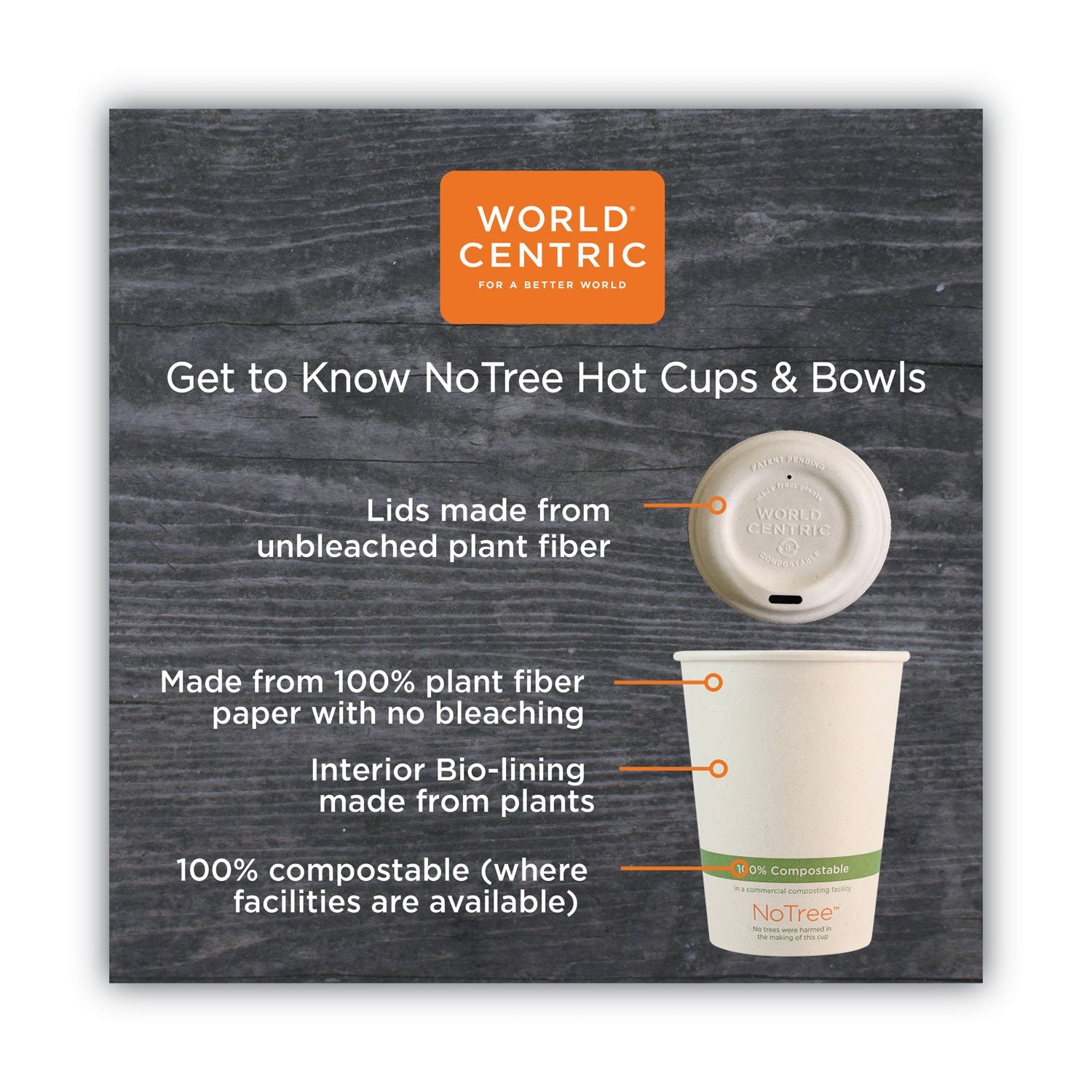 World Centric No Tree Paper Bowls, 32 oz, 4.4" Diameter x 5.8"h, Natural, Sugarcane, 500/Carton
