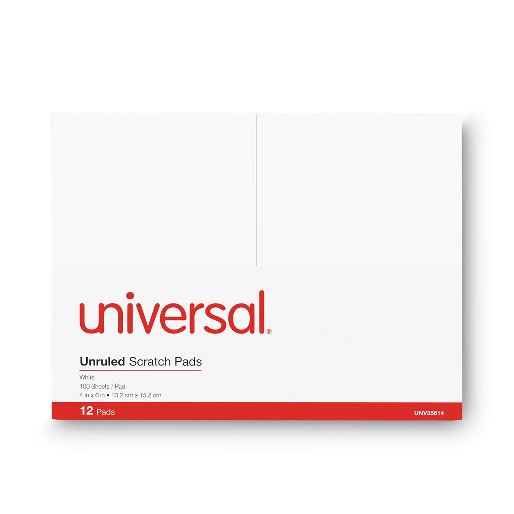 Universal Scratch Pads, Unruled, 4 x 6, White, 100 Sheets, 12/Pack