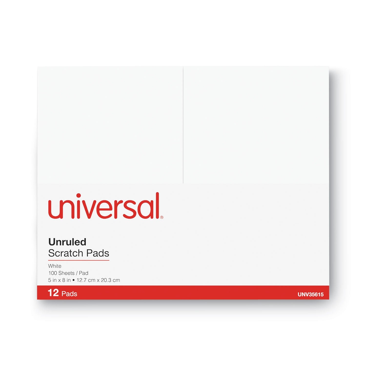 Universal Scratch Pads, Unruled, 5 x 8, White, 100 Sheets, 12/Pack
