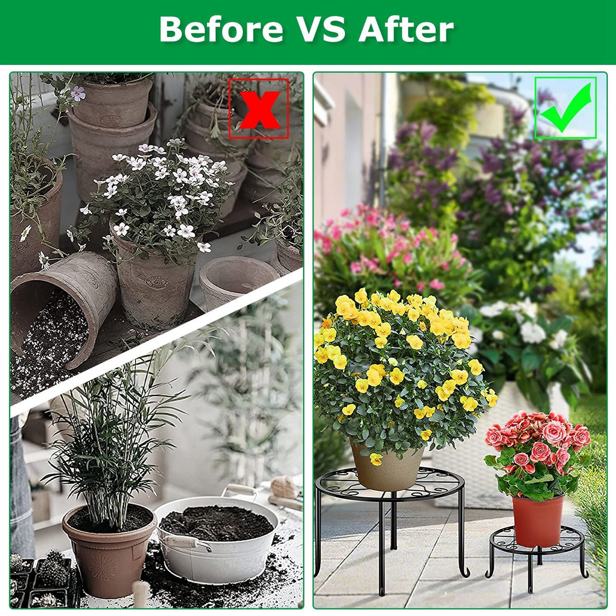4Packs Iron Plotted Plant Stands Shelves Heavy Duty Round Flower Pot Holder Rack Home Yard Garden Patio DŽcor