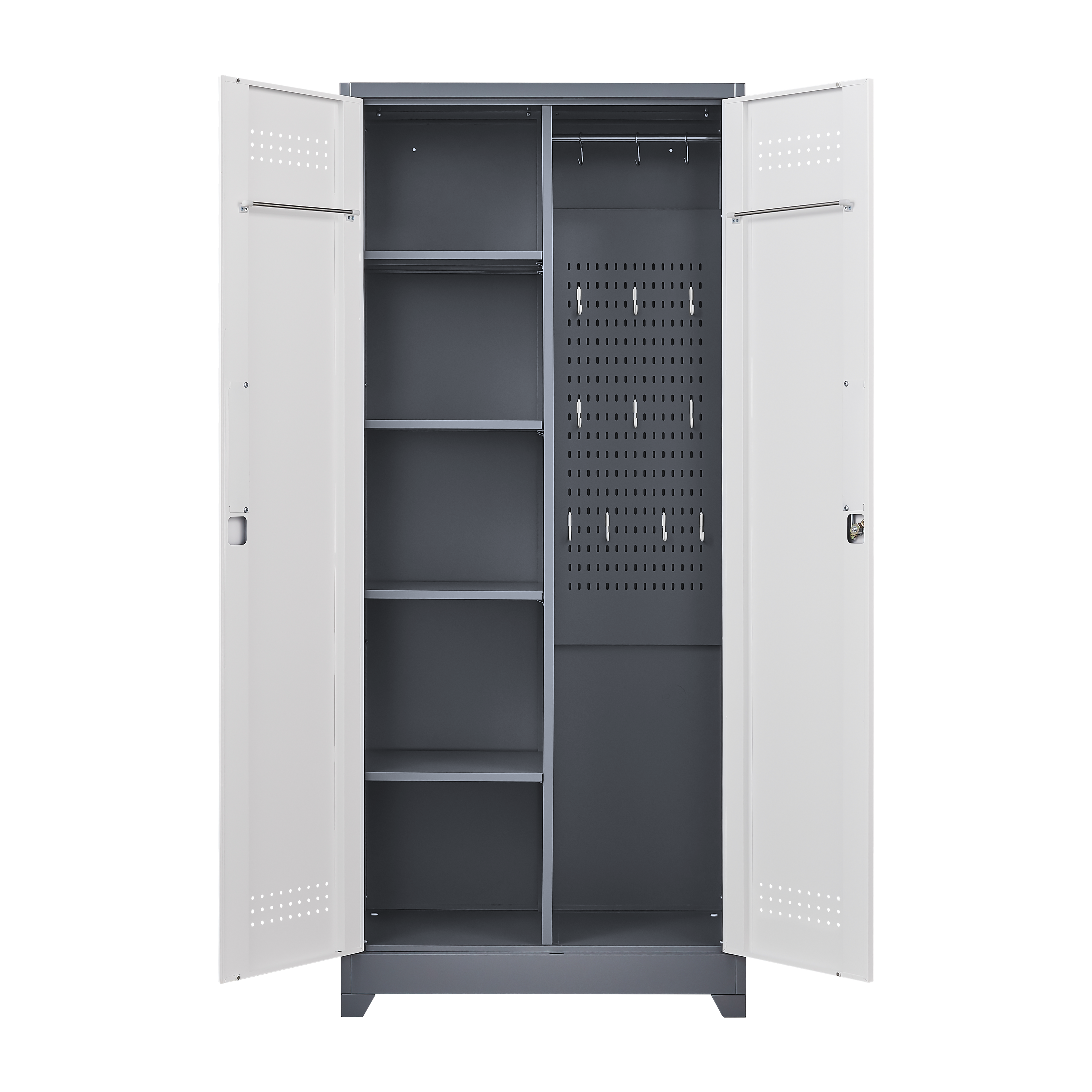 Metal storage cabinets, lockable cleaning tool cabinets, high broom tool organizers, and large storage cabinets in storage store