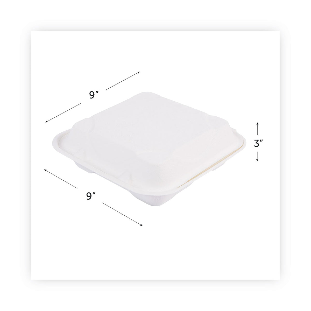 Eco-Products Renewable and Compost Sugarcane Clamshells, 3-Compartment, 9 x 9 x 3, White, 50/Pack, 4 Packs/Carton