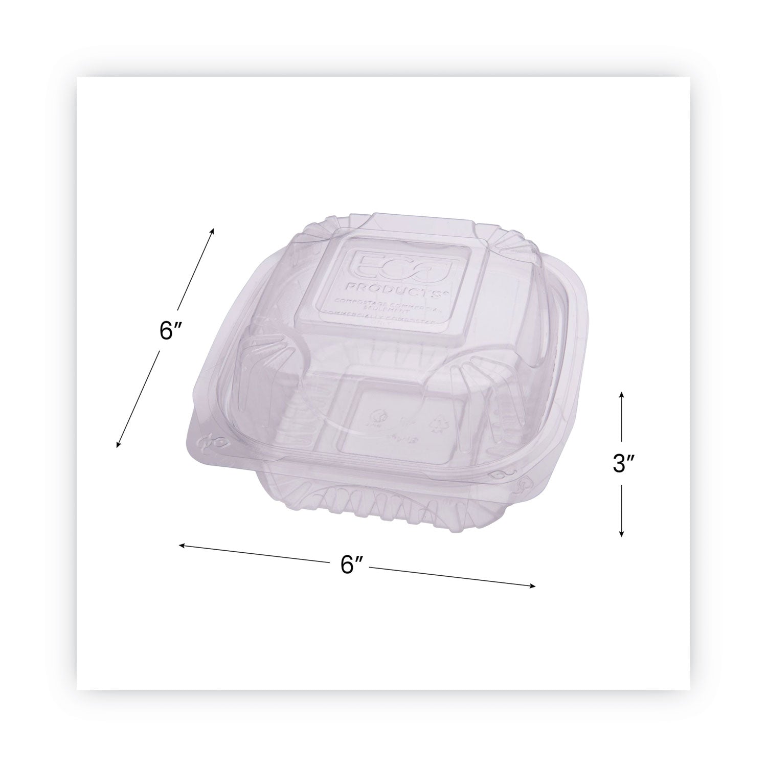 Eco-Products Clear Clamshell Hinged Food Containers, 6 x 6 x 3, Plastic, 80/Pack, 3 Packs/Carton