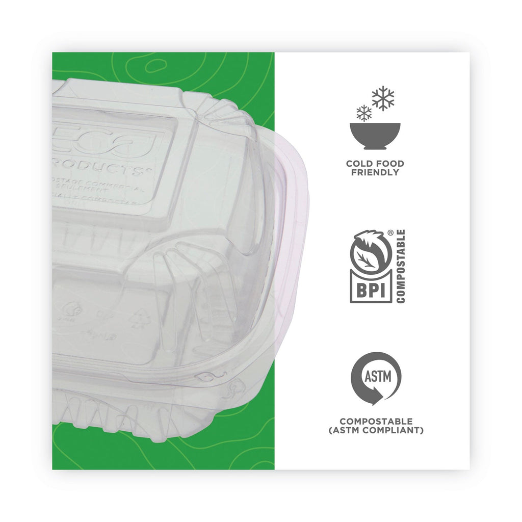 Eco-Products Clear Clamshell Hinged Food Containers, 6 x 6 x 3, Plastic, 80/Pack, 3 Packs/Carton