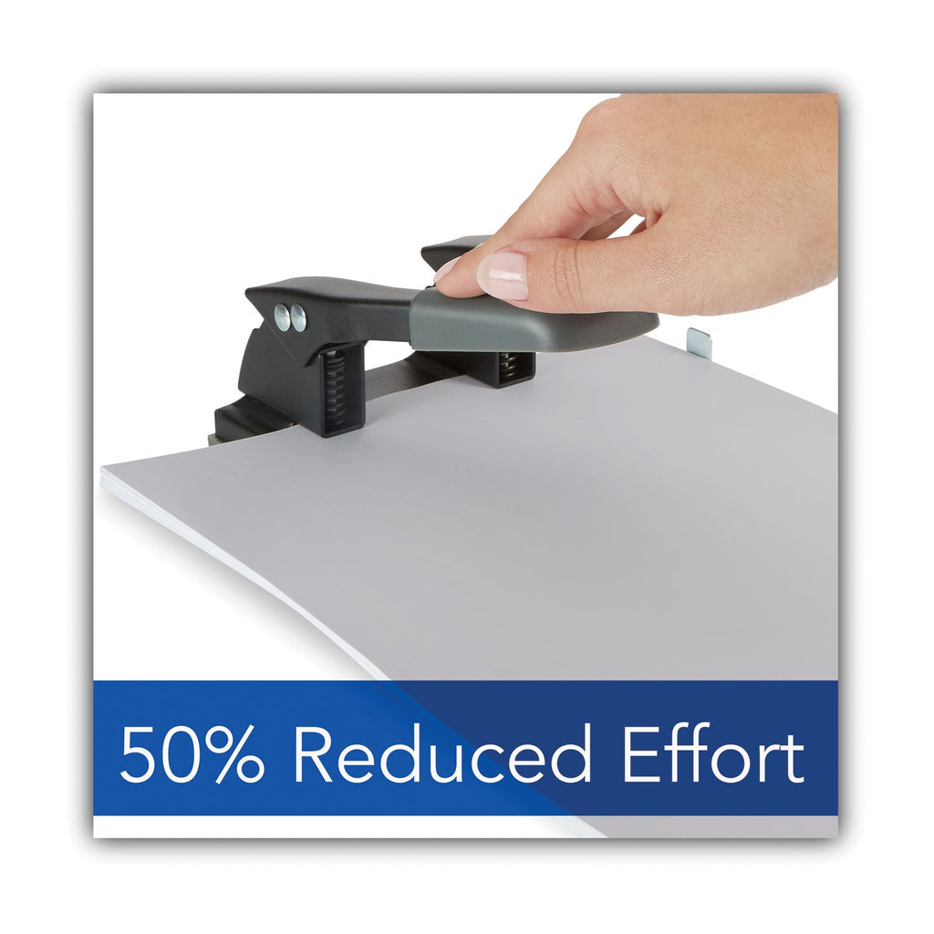 Swingline 28-Sheet Comfort Handle Steel Two-Hole Punch, 1/4" Holes, Black/Gray