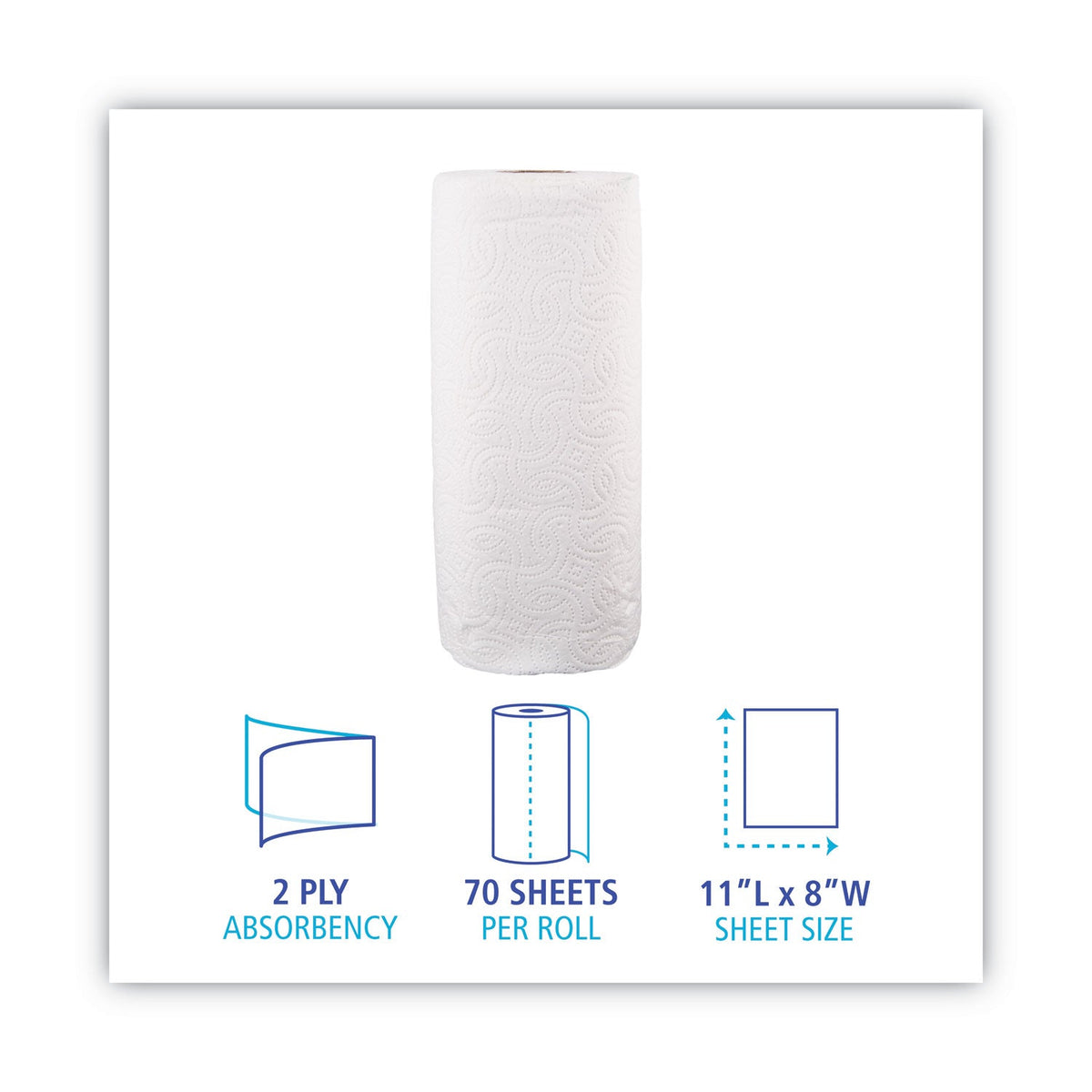 Boardwalk Kitchen Roll Towel, 2-Ply, 11 x 8, White, 70/Roll, 30 Rolls/Carton