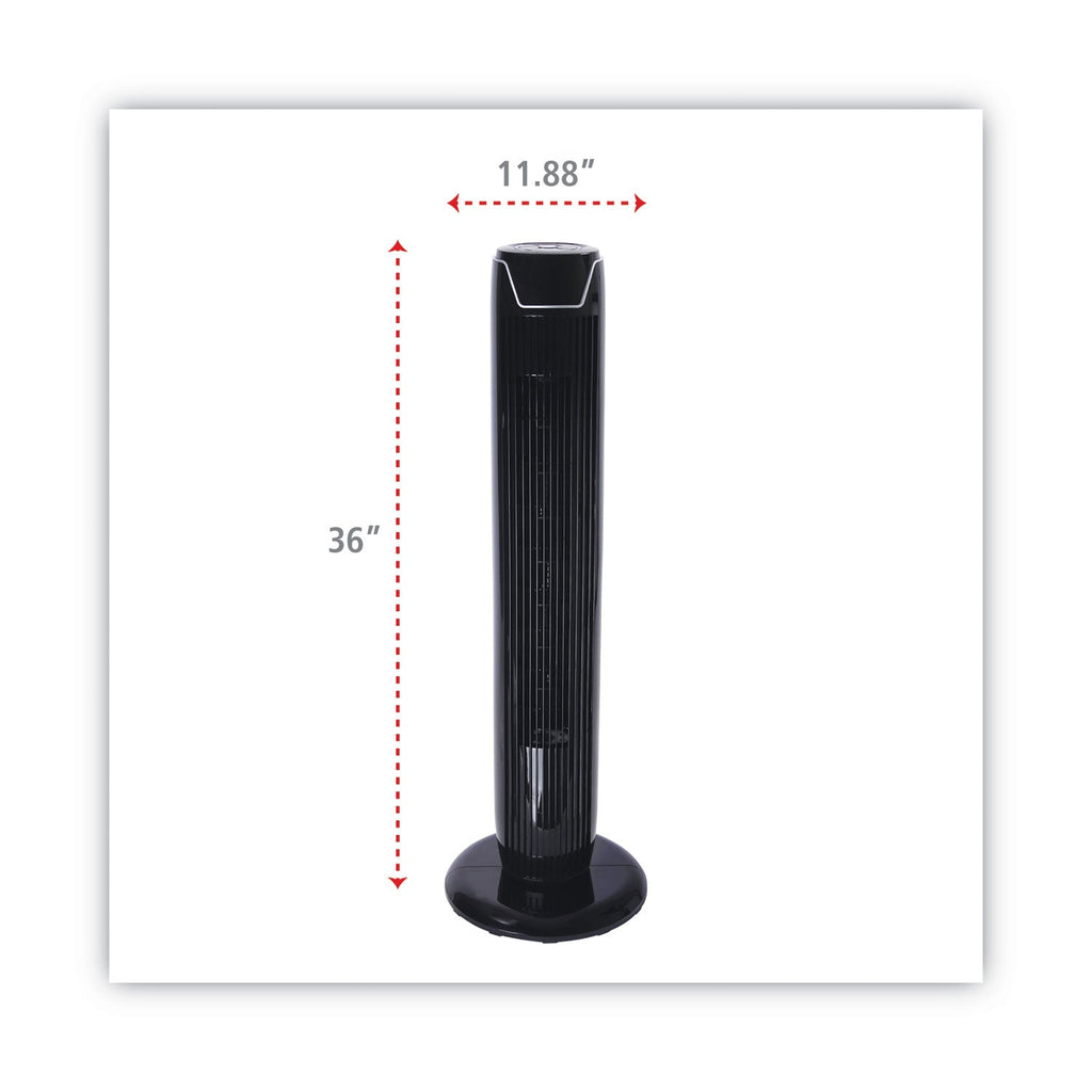Alera 36" 3-Speed Oscillating Tower Fan with Remote Control, Plastic, Black