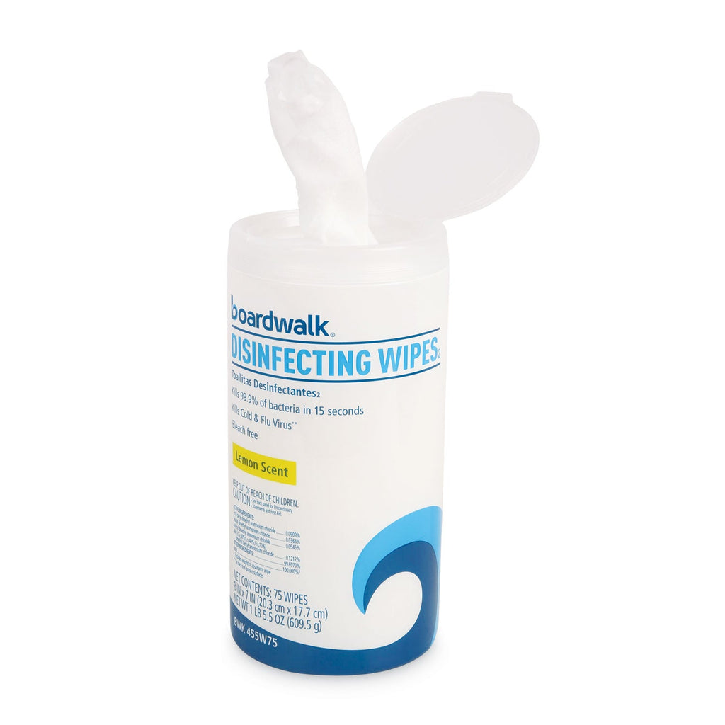 Boardwalk Disinfecting Wipes, 7 x 8, Lemon Scent, 75/Canister, 12 Canisters/Carton