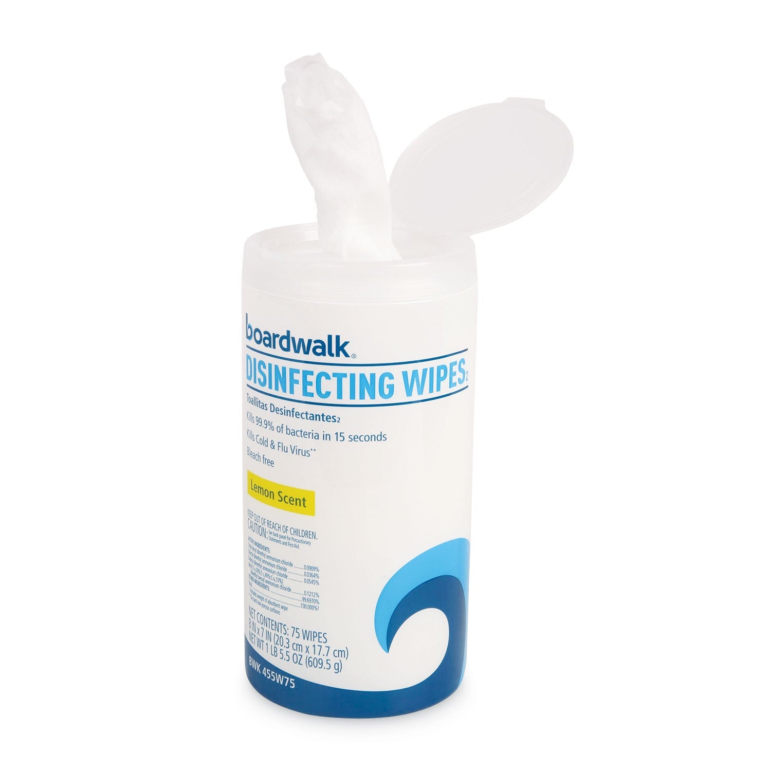 Boardwalk Disinfecting Wipes, 7 x 8, Lemon Scent, 75/Canister, 12 Canisters/Carton
