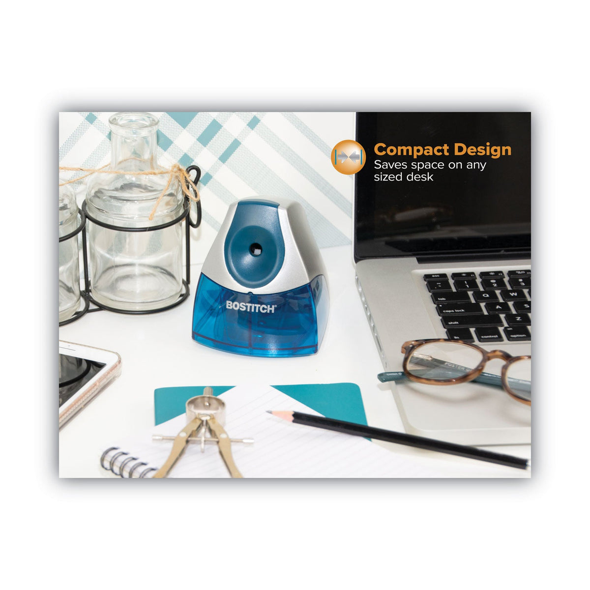 Bostitch Personal Electric Pencil Sharpener, AC-Powered, 4.25 x 8.4 x 4, Blue