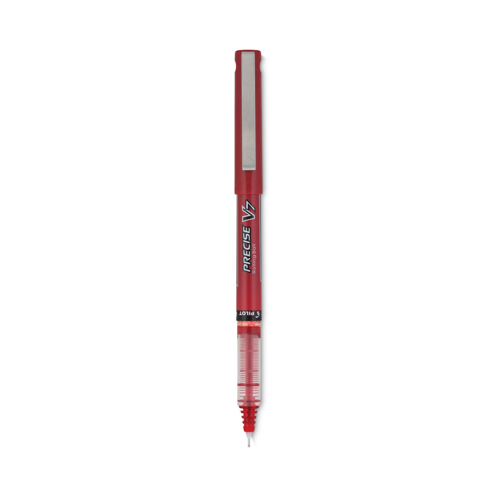 Pilot Precise V7 Roller Ball Pen, Stick, Fine 0.7 mm, Red Ink, Red Barrel, Dozen