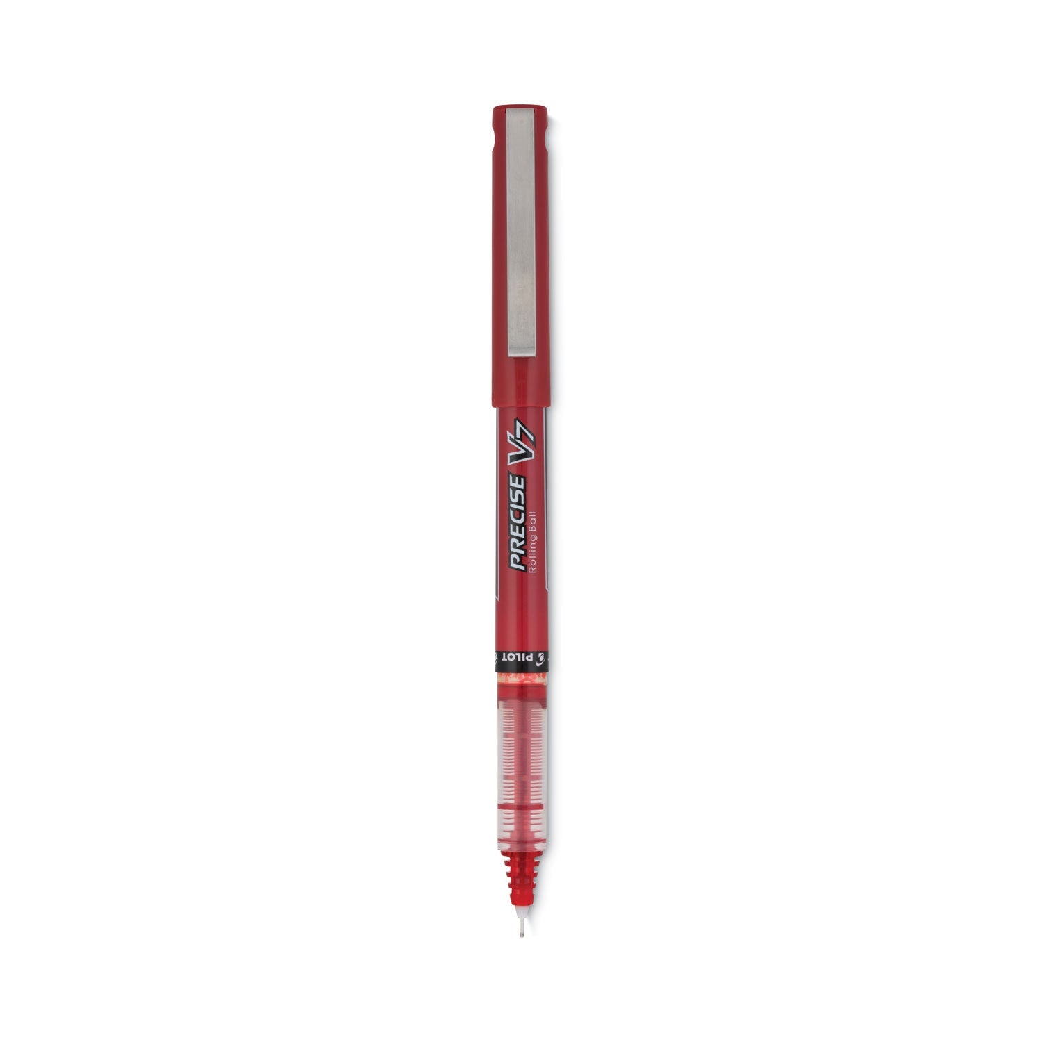 Pilot Precise V7 Roller Ball Pen, Stick, Fine 0.7 mm, Red Ink, Red Barrel, Dozen