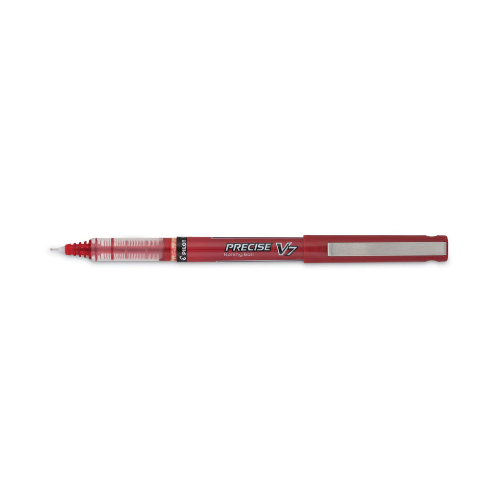 Pilot Precise V7 Roller Ball Pen, Stick, Fine 0.7 mm, Red Ink, Red Barrel, Dozen