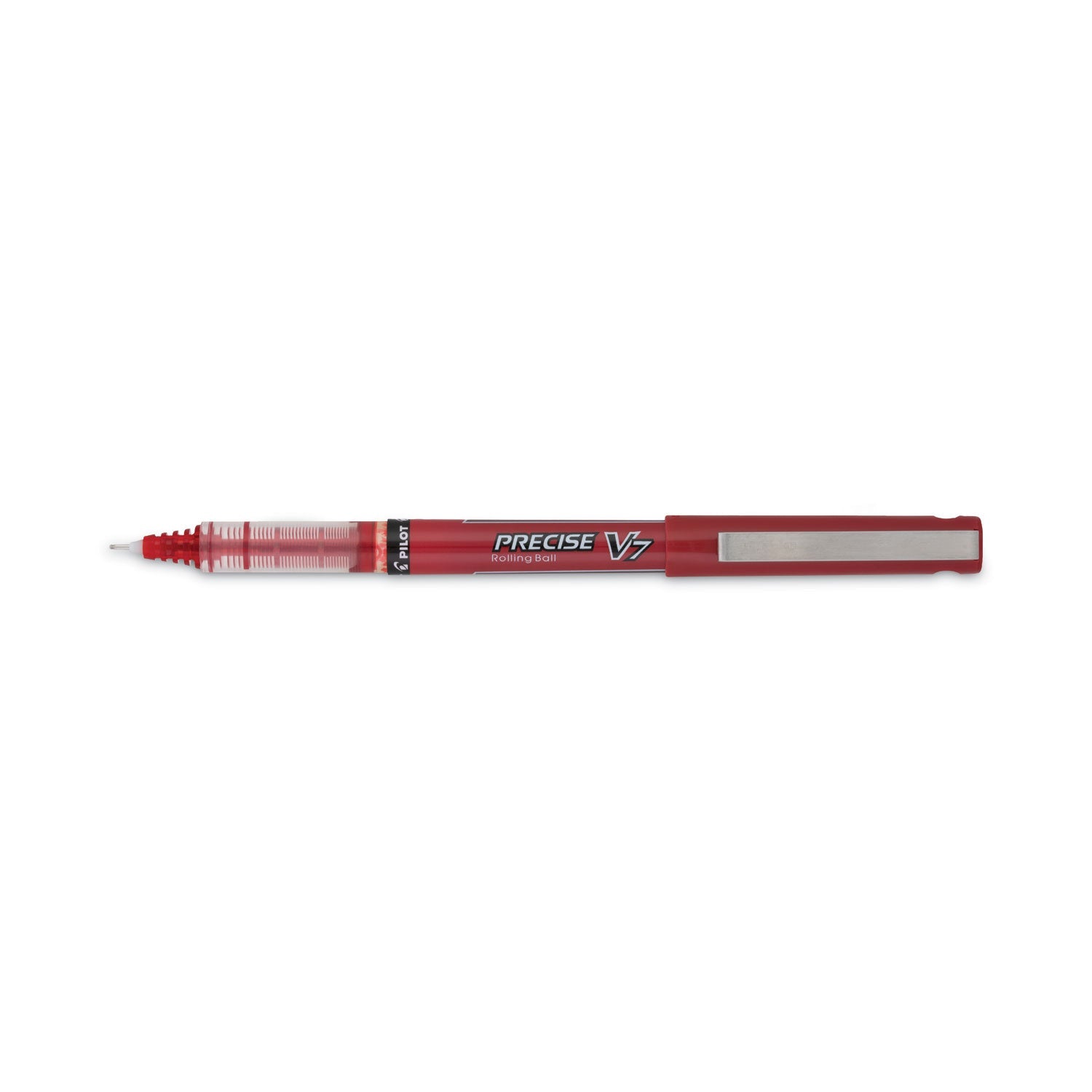 Pilot Precise V7 Roller Ball Pen, Stick, Fine 0.7 mm, Red Ink, Red Barrel, Dozen