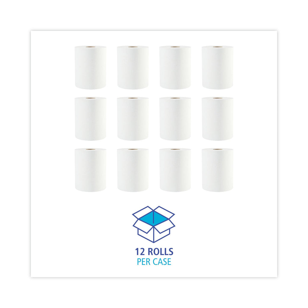 Boardwalk Hardwound Paper Towels, 1-Ply, 8" x 600 ft, White, 2" Core, 12 Rolls/Carton