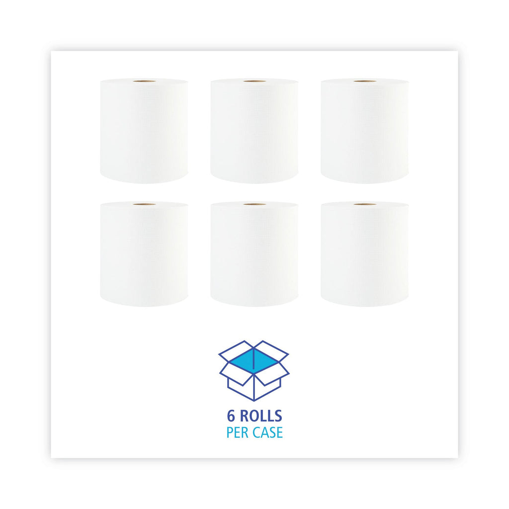 Boardwalk Hardwound Paper Towels, 1-Ply, 8" x 800 ft, White, 6 Rolls/Carton
