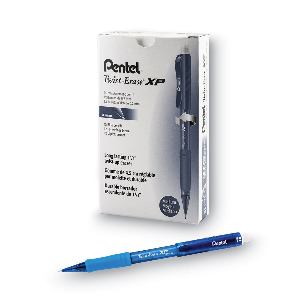 Pentel Twist-Erase EXPRESS Mechanical Pencil, 0.7 mm, HB (#2.5), Black Lead, Blue Barrel, Dozen